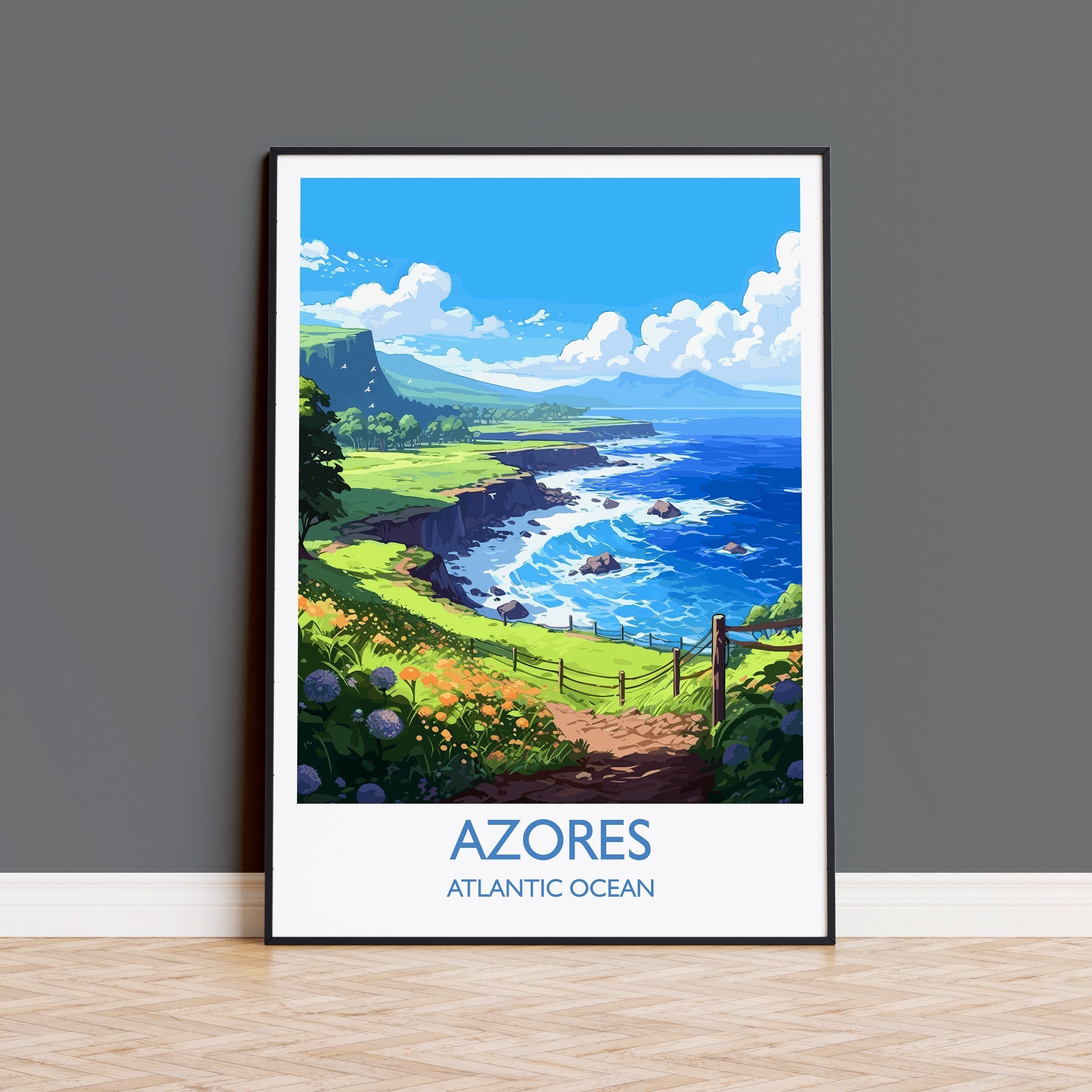 Azores Travel Print, Travel Poster of Azores , Atlantic Ocean, Azores Gift, Wall Art Print NQ Media Designs
