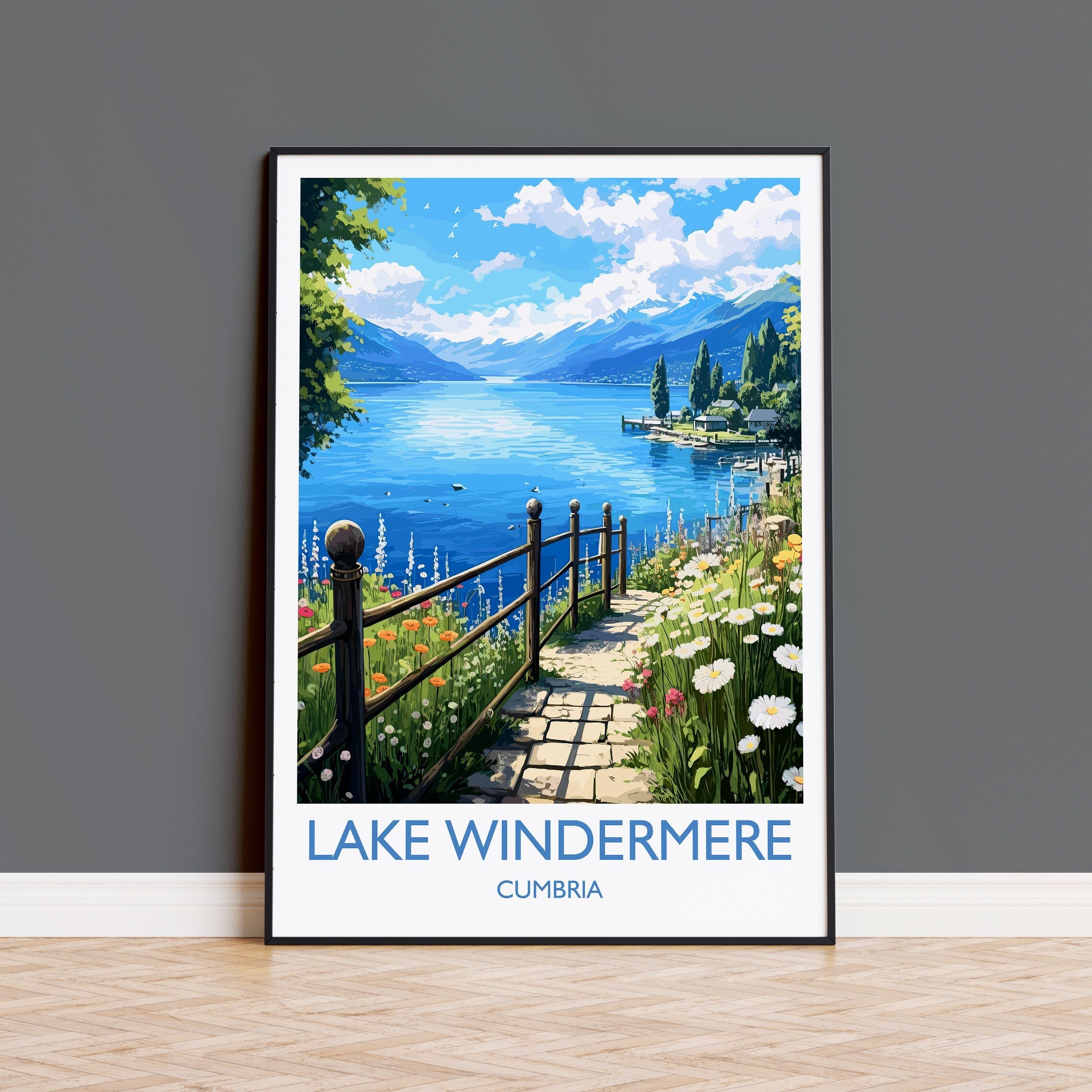 Lake Windermere Travel Poster, Lake Windermere Travel Print, England, Cumbria Art, Lake Windermere Gift, Wall Art Print NQ Media Designs