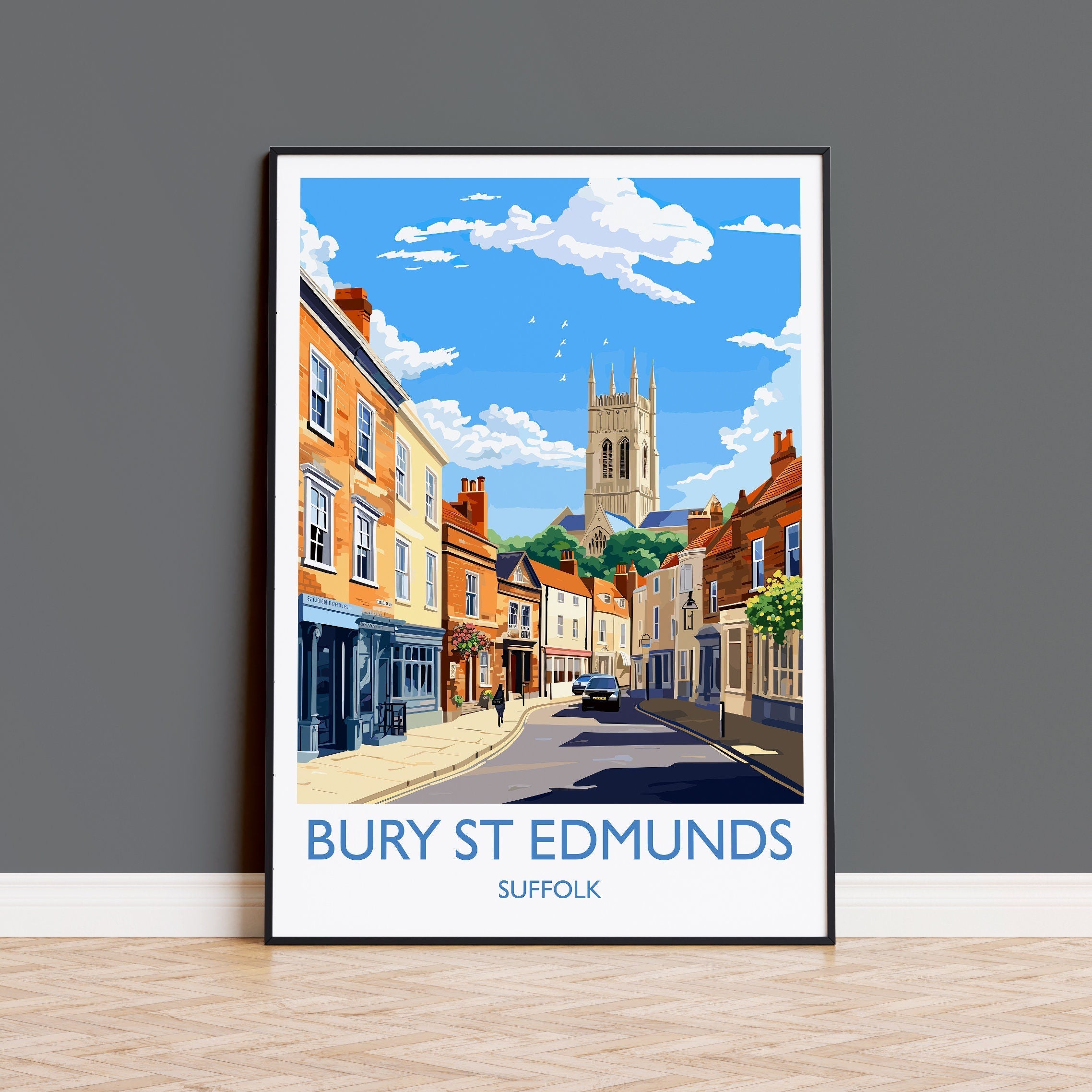 Bury St Edmunds Travel Print, Travel Poster of Bury St Edmunds, Suffolk, England, Suffolk Art, Bury St Edmunds Gift, NQ Media Designs