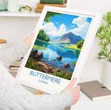Buttermere Travel Poster, Buttermere Travel Print, England, Cumbria Art, Buttermere Gift, Lake District, Wall Art Print NQ Media Designs