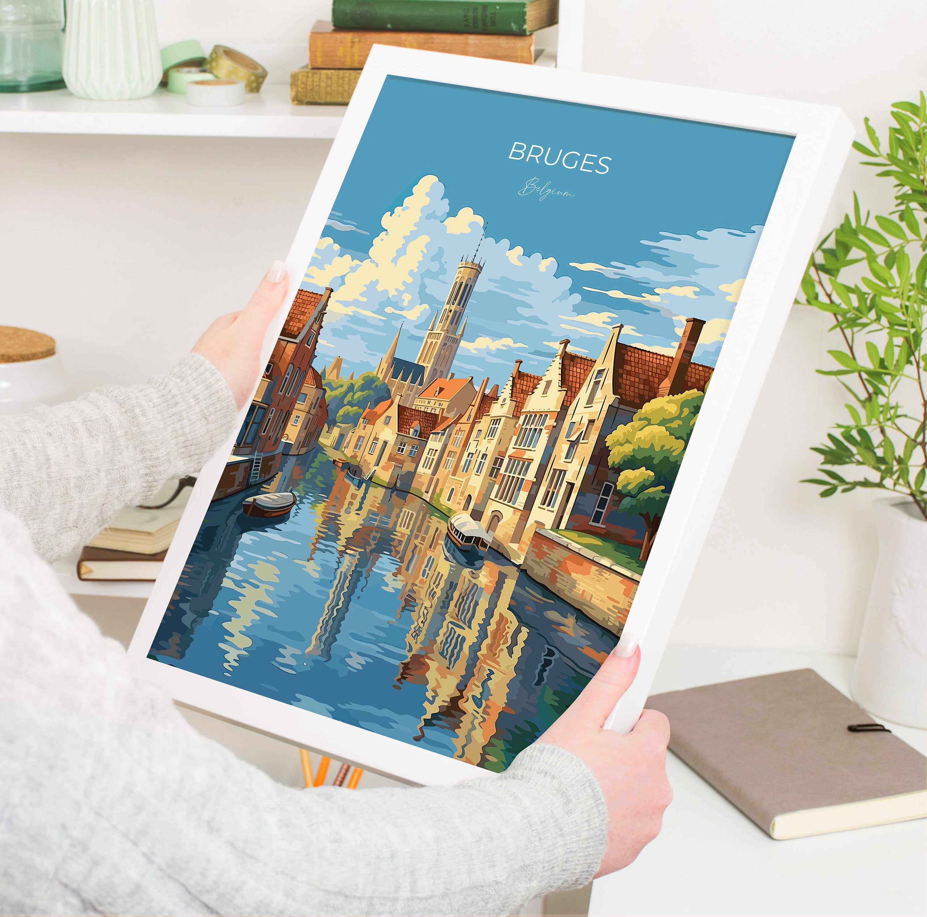 Bruges Travel Print, Travel Poster of Bruges, Belgium, Bruges Gift, Belgium Art NQ Media Designs