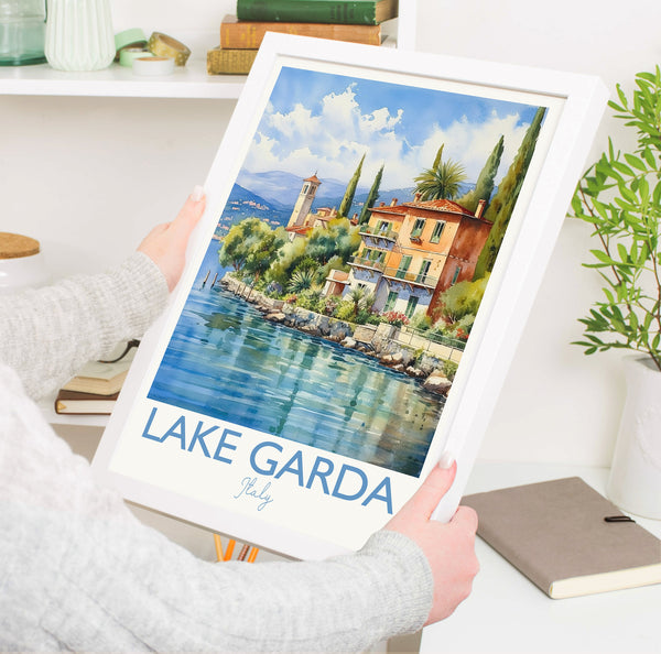Lake Garda Print, Travel Poster of Lake Garda, Italy, Lake Garda Gift, Travel Watercolour Gift