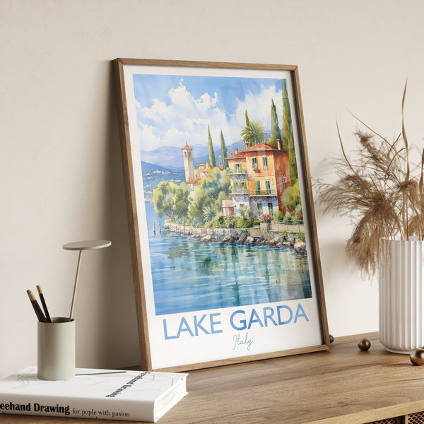 Lake Garda Print, Travel Poster of Lake Garda, Italy, Lake Garda Gift, Travel Watercolour Gift