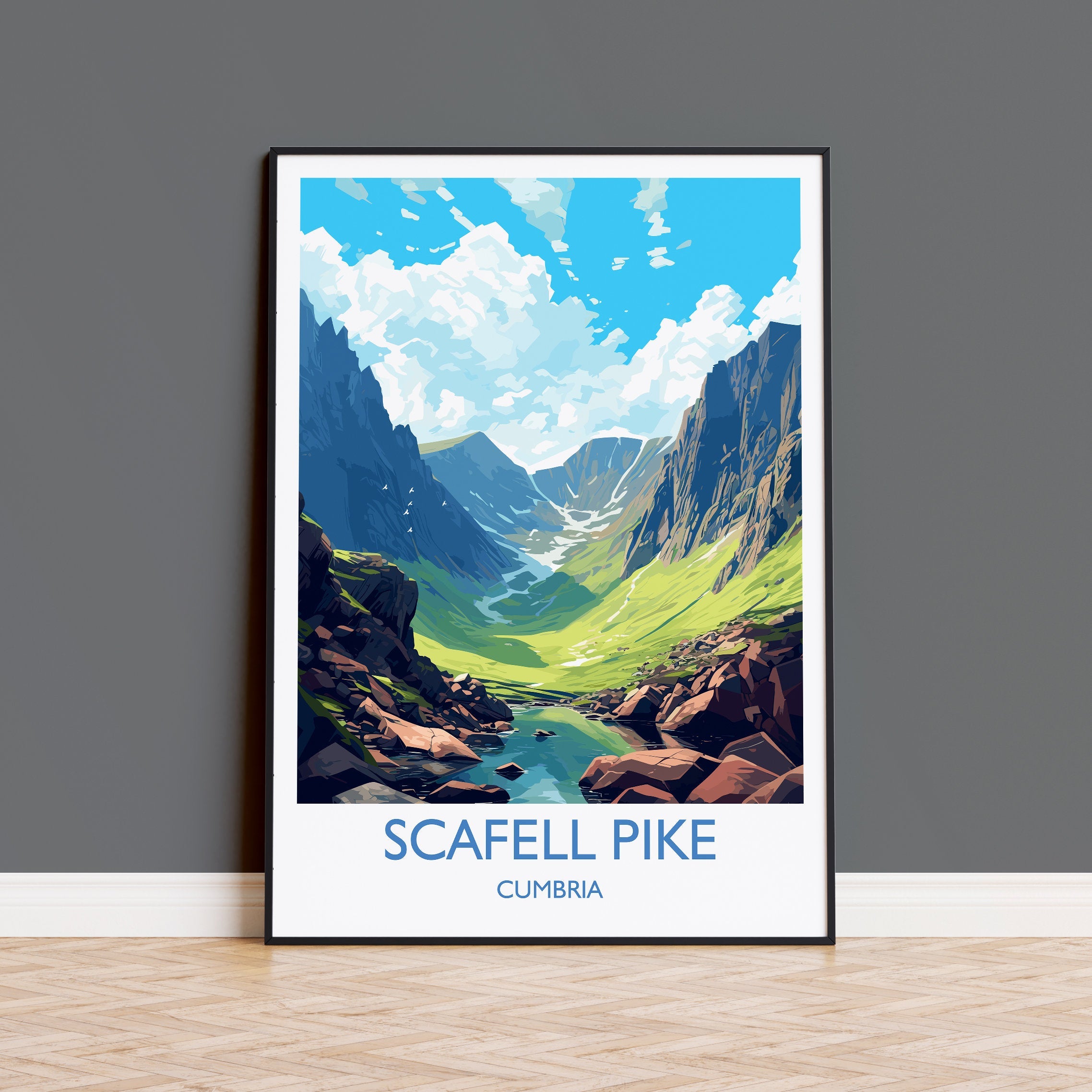 Scafell Pike Travel Poster, Scafell Pike Travel Print, England, Cumbria Art, Scafell Pike Gift, Lake District, Wall Art Print NQ Media Designs