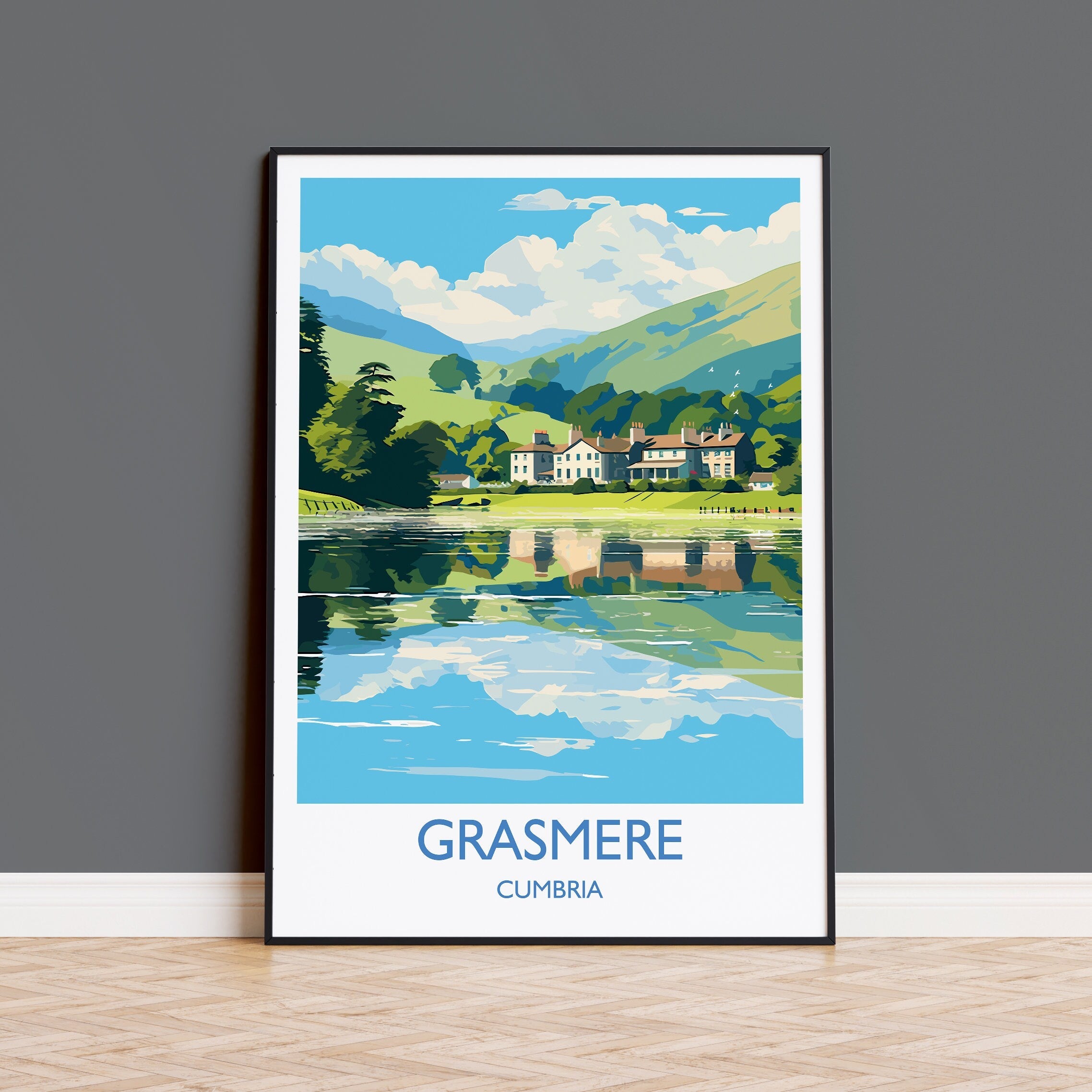Grasmere Travel Poster, Grasmere Travel Print, England, Cumbria Art, Grasmere Gift, Lake District, Wall Art Print NQ Media Designs