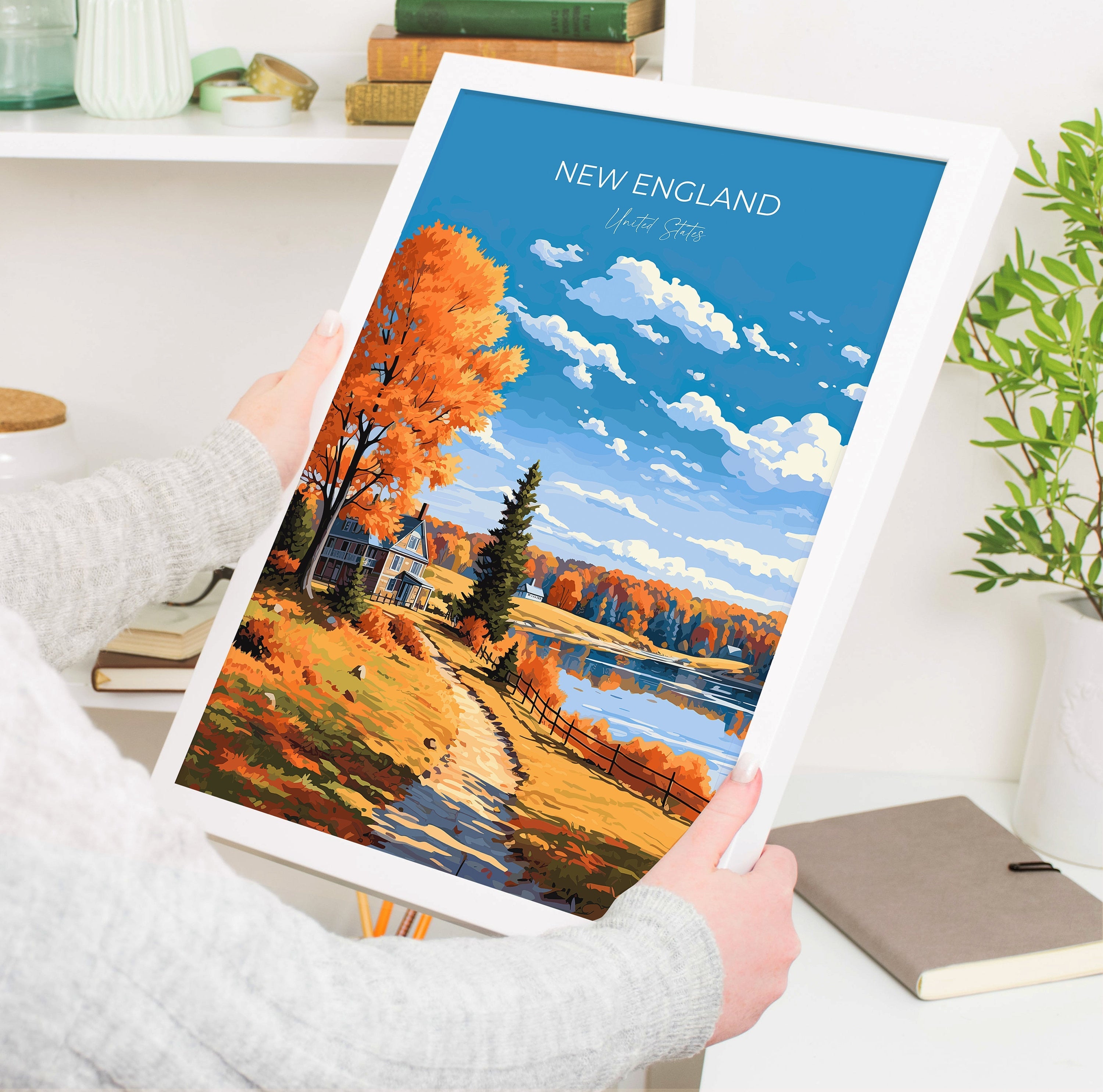 New England Print, Travel Poster of New England, USA print gift, New England Gift Art, Travel Gift NQ Media Designs