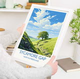Sycamore Gap Travel Print, Travel Poster of Sycamore Gap, Northumberland, England, Sycamore Gap Gift, Wall Art Print NQ Media Designs