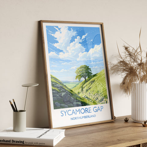 Sycamore Gap Travel Print, Travel Poster of Sycamore Gap, Northumberland, England, Sycamore Gap Gift, Wall Art Print