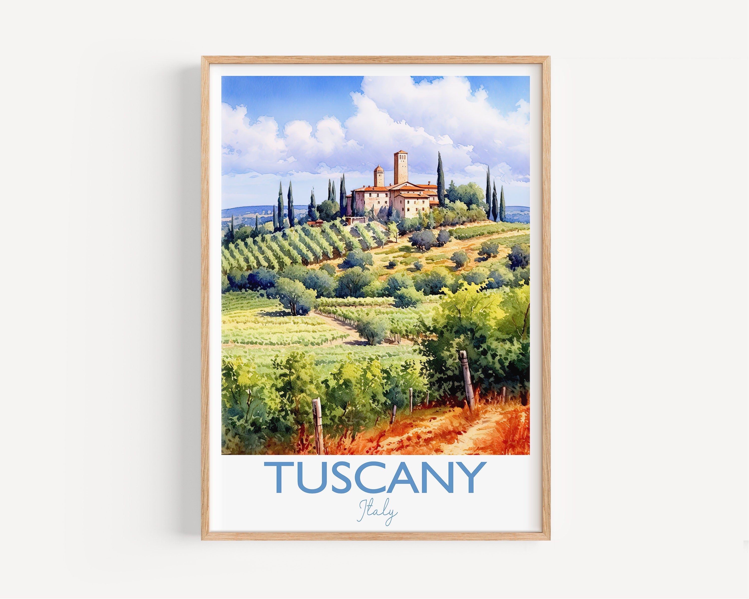Tuscany Travel Print, Travel Poster of Tuscany, Italy, Tuscany Gift, Travel Watercolour Gift NQ Media Designs