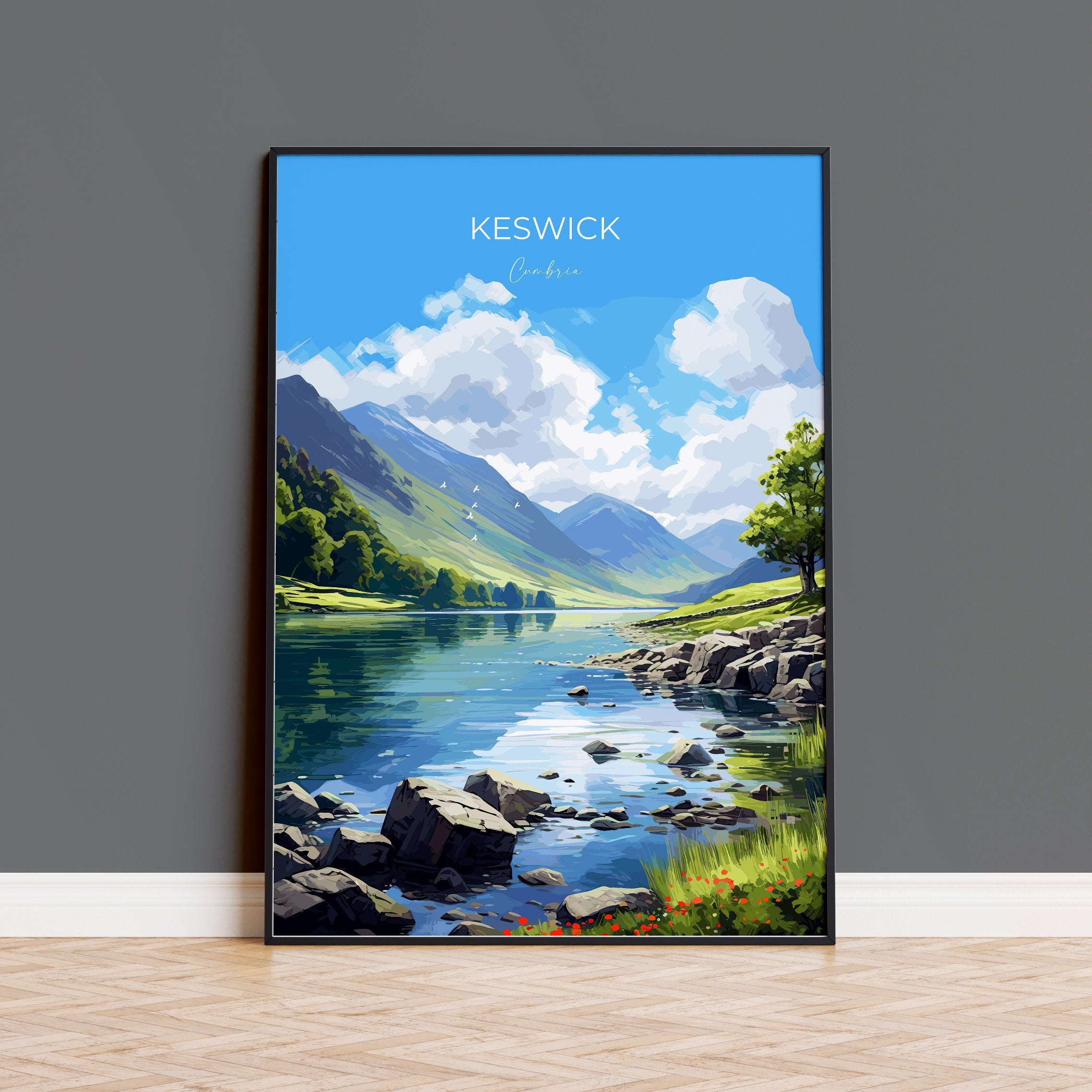 Keswick Travel Print, Keswick Travel Poster, England, Cumbria Art, Keswick Gift, Wall Art Print NQ Media Designs