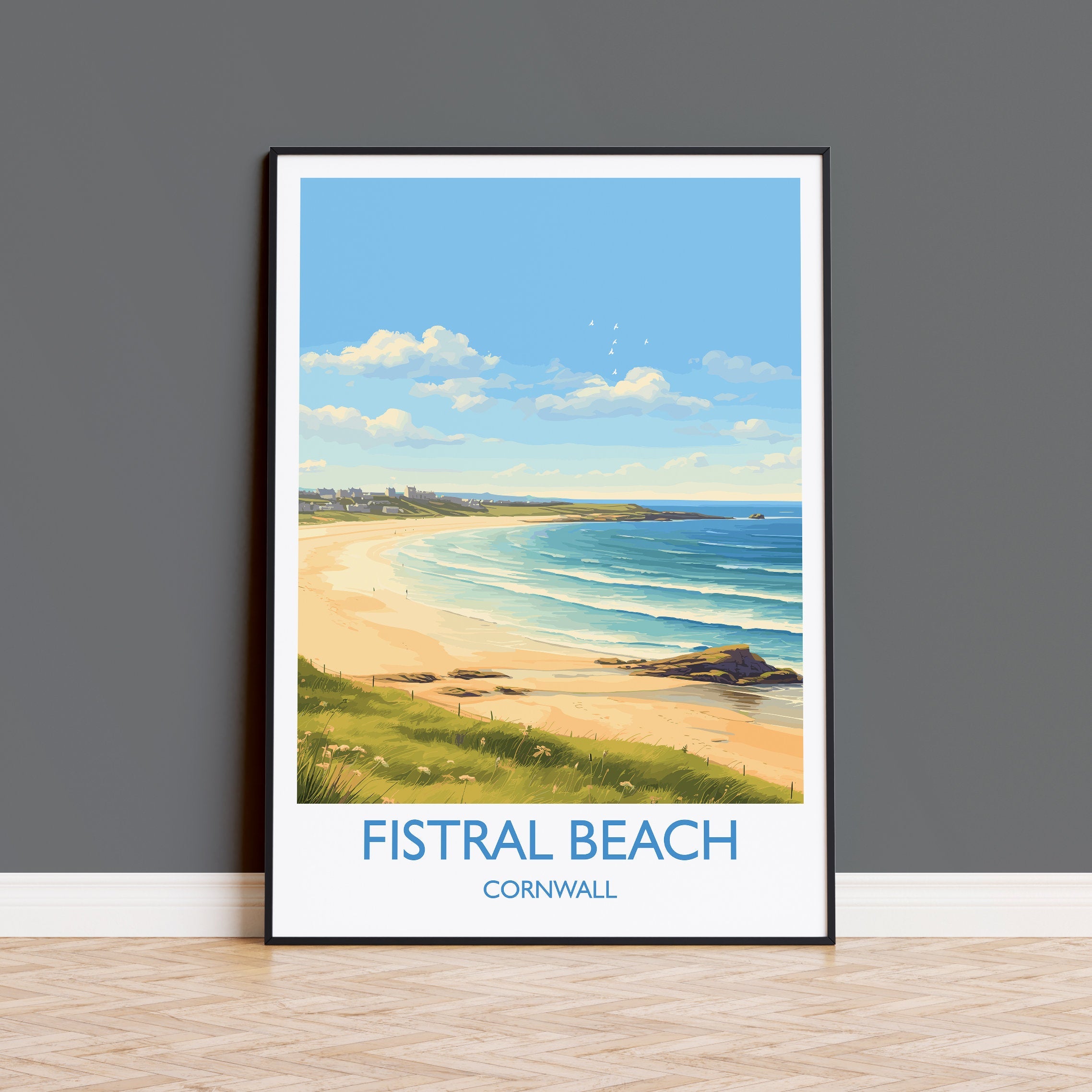Fistral Beach Print, Travel Poster of Cornwall, England, Cornwall Art, Fistral Beach Gift, Wall Art Print NQ Media Designs