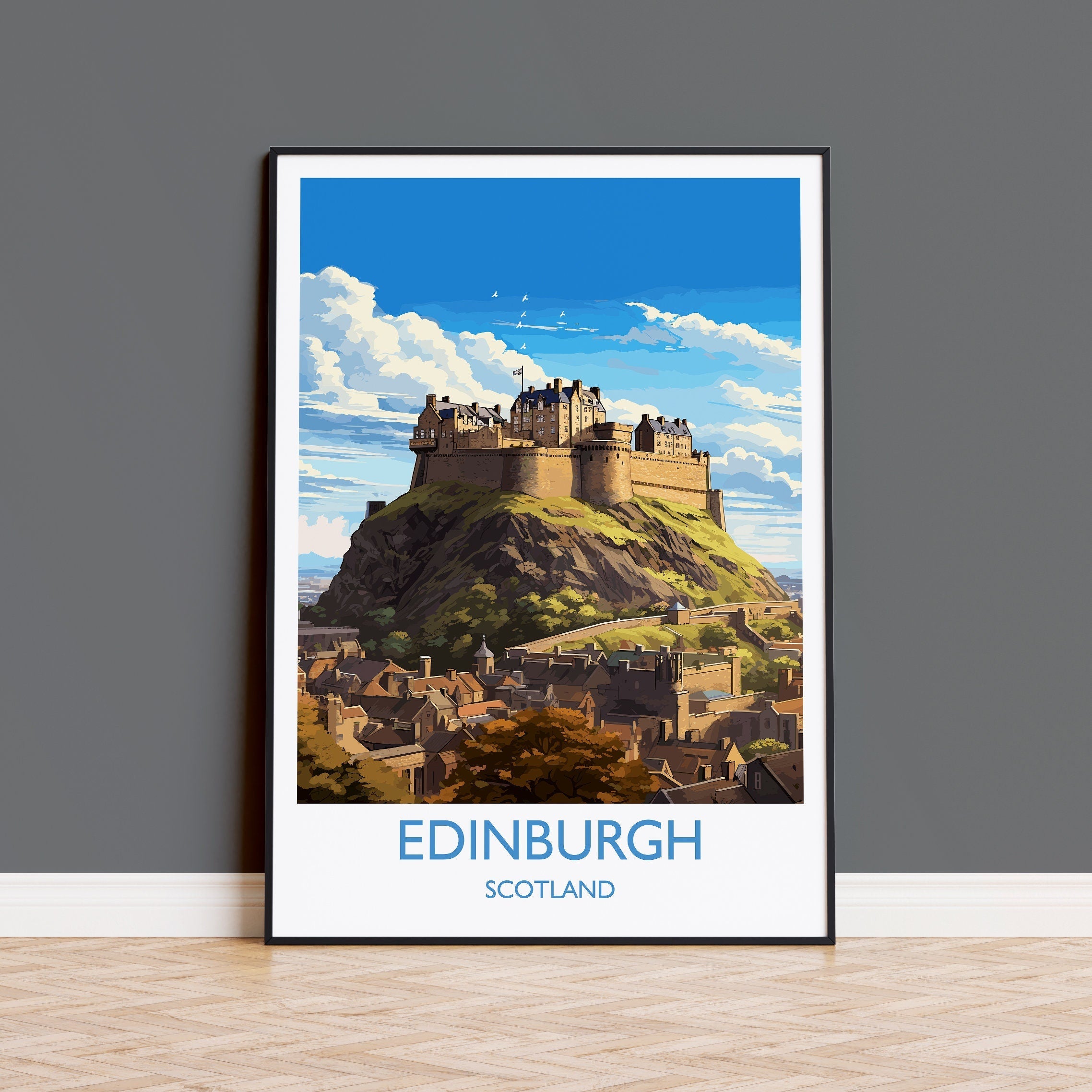 Edinburgh Travel Poster, Travel Print of Edinburgh, Scotland, Edinburgh Castle Art, Edinburgh Gift, Wall Art Print NQ Media Designs