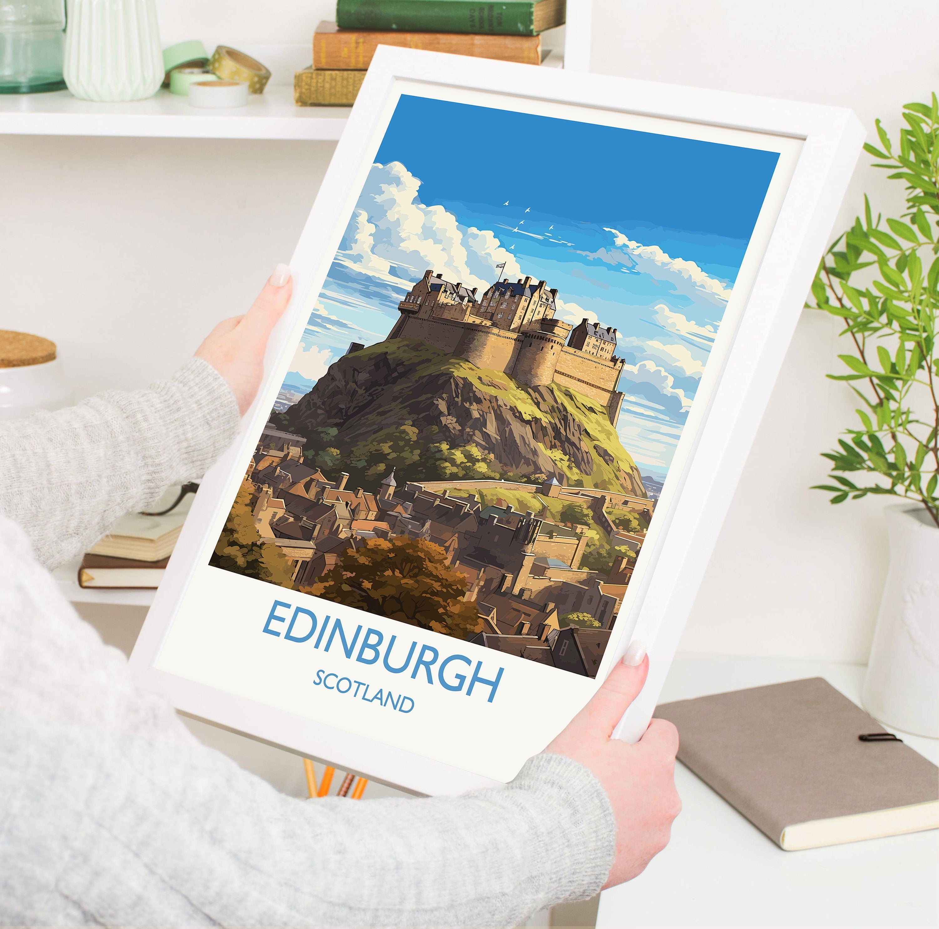 Edinburgh Travel Poster, Travel Print of Edinburgh, Scotland, Edinburgh Castle Art, Edinburgh Gift, Wall Art Print NQ Media Designs