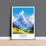 Eiger Travel Print, Travel Poster of Eiger, Switzerland, Eiger Art, Eiger Gift, Switzerland Wall Art Print NQ Media Designs