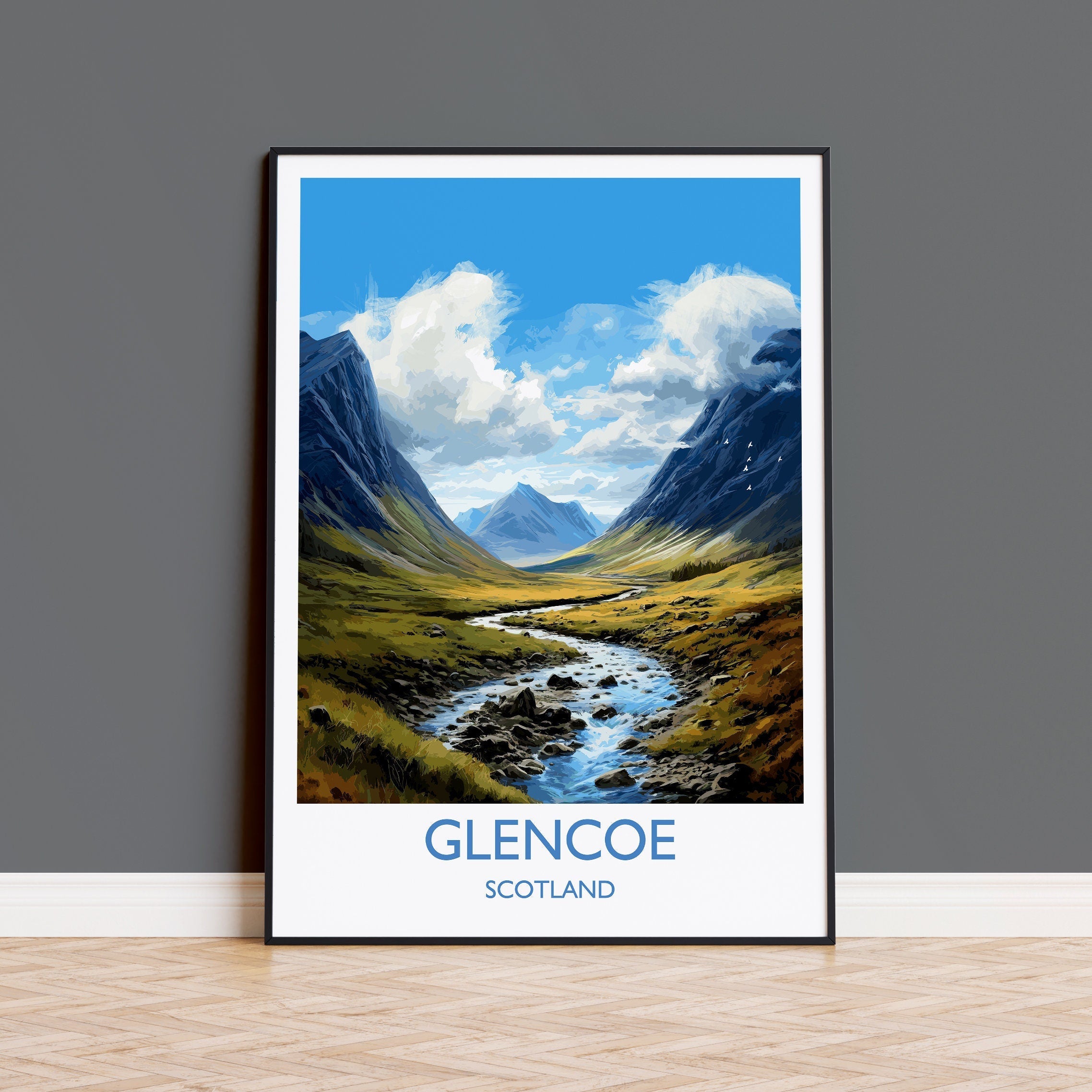 Glencoe Print, Travel Poster of Glencoe, Highlands Gift, Scotland, Highlands Art, Glencoe Gift, Wall Art Print NQ Media Designs