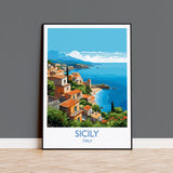 Sicily Travel Print, Travel Poster of Sicily , Italy Poster, SicilyGift, Sicily Art, Italy Art NQ Media Designs