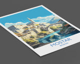 Mostar Travel Print, Travel Poster of Mostar, Bosnia Poster, Mostar Gift, Mostar Art, Bosnia Art NQ Media Designs