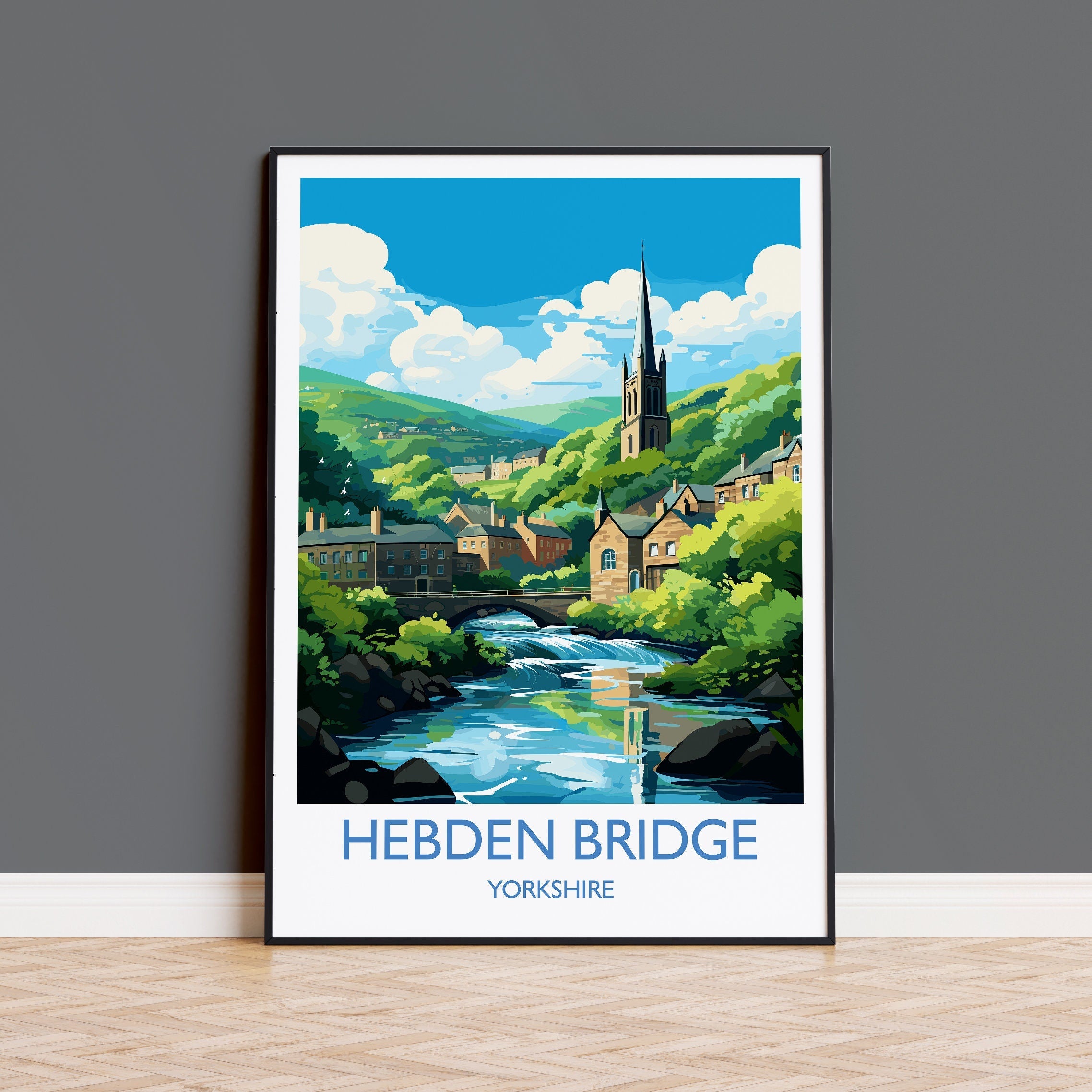 Hebden Bridge Travel Print, Travel Poster of Hebden Bridge, Hebden Bridge, Hebden Bridge Gift, Yorkshire Art, NQ Media Designs
