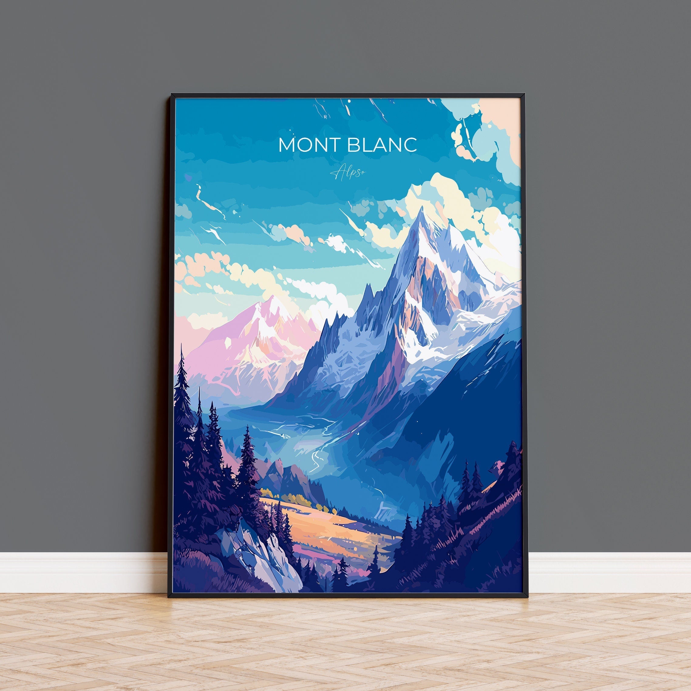 Mont Blanc Print, Travel Poster of Mont Blanc, Mont Blanc Gift, Alps Art, Mount Blanc Gift, Wall Art Print NQ Media Designs