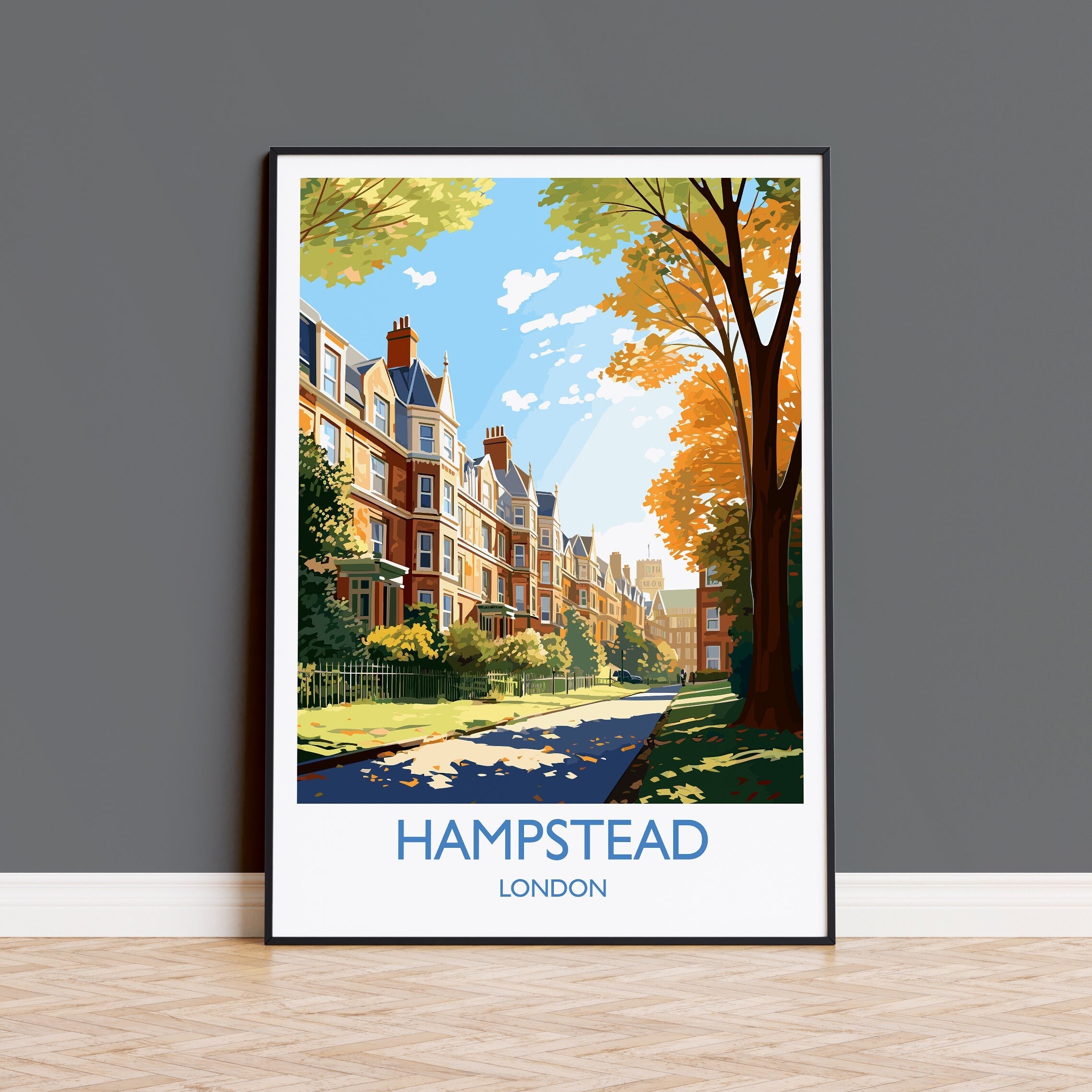 Hampstead Travel Print, Travel Poster of Hampstead, London Poster, Hampstead Gift, Hampstead Art, London Art UK Travel Gift NQ Media Designs