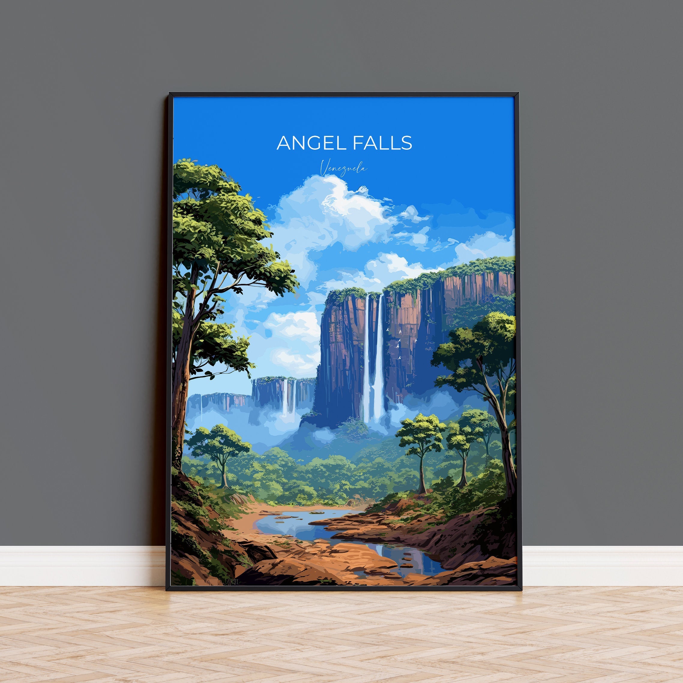 Angel Falls Print, Travel Poster of Angel Falls, Venezuela Art, Angel Falls Art Gift, South America Gift, Travel Gift NQ Media Designs
