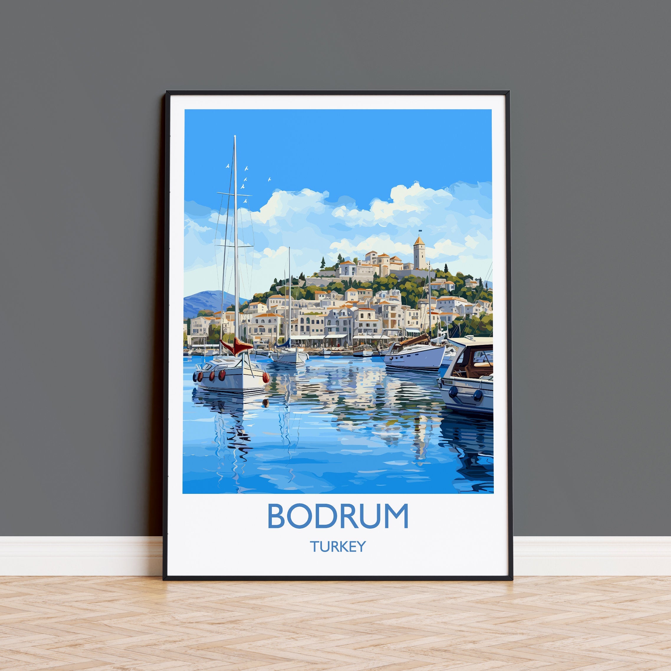 Bodrum Travel Print, Travel Poster of Bodrum, Turkey Poster, Bodrum Gift, Bodrum Art, Turkey Art NQ Media Designs