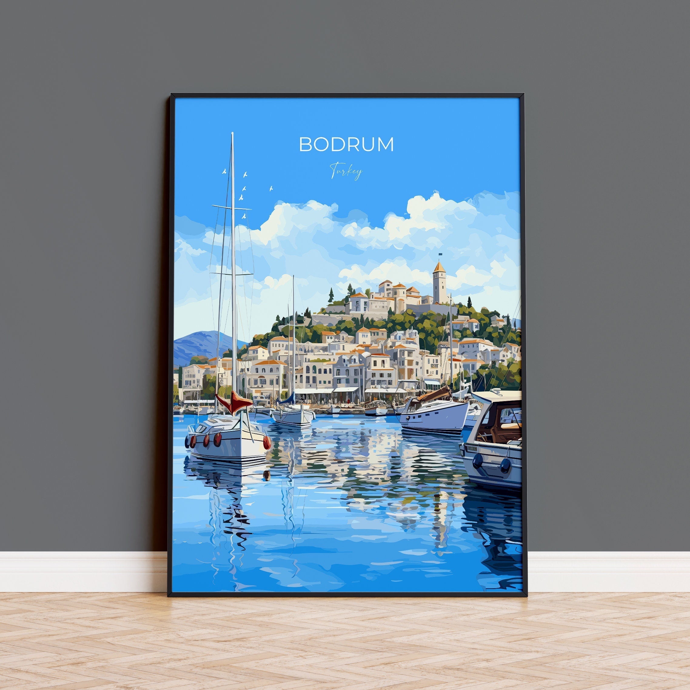 Bodrum Travel Poster, Travel Print of Bodrum, Turkey Poster, Bodrum Gift, Bodrum Art, Turkey Art NQ Media Designs