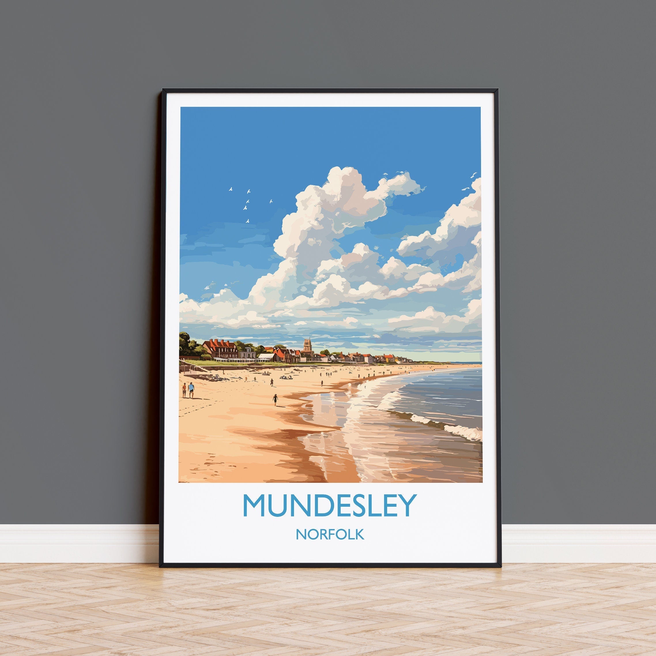 Mundesley Beach Travel Print, Travel Poster of Mundesley, Norfolk Gift, England, Norfolk Art, Mundesley Beach Gift, Wall Art Print NQ Media Designs