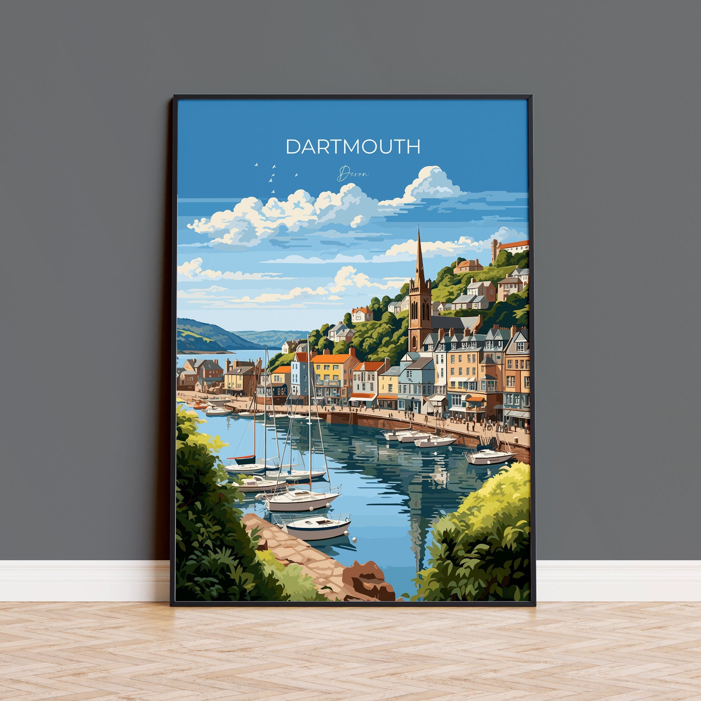 Dartmouth Travel Poster, Dartmouth Travel Print, England, Devon Art, Dartmouth Art Gift, Wall Art Print NQ Media Designs