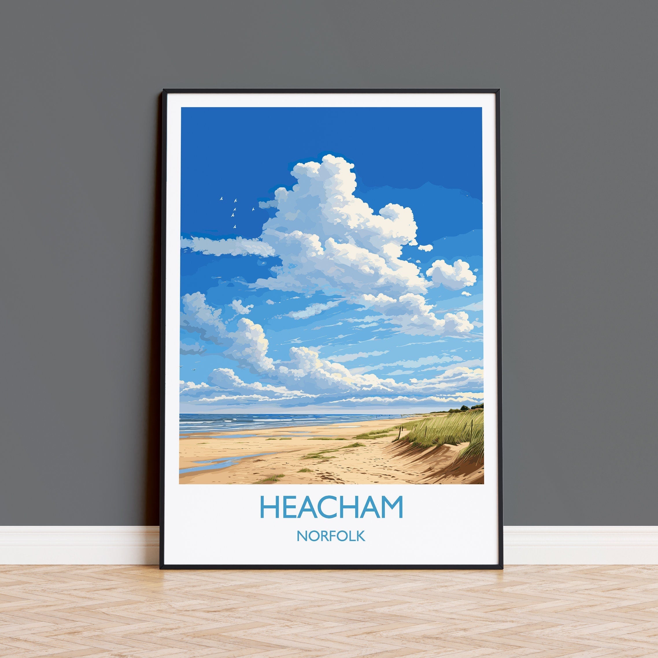 Heacham Beach Travel Print, Travel Poster of Heacham, Norfolk Gift, England, Norfolk Art, Heacham Beach Gift, Wall Art Print NQ Media Designs