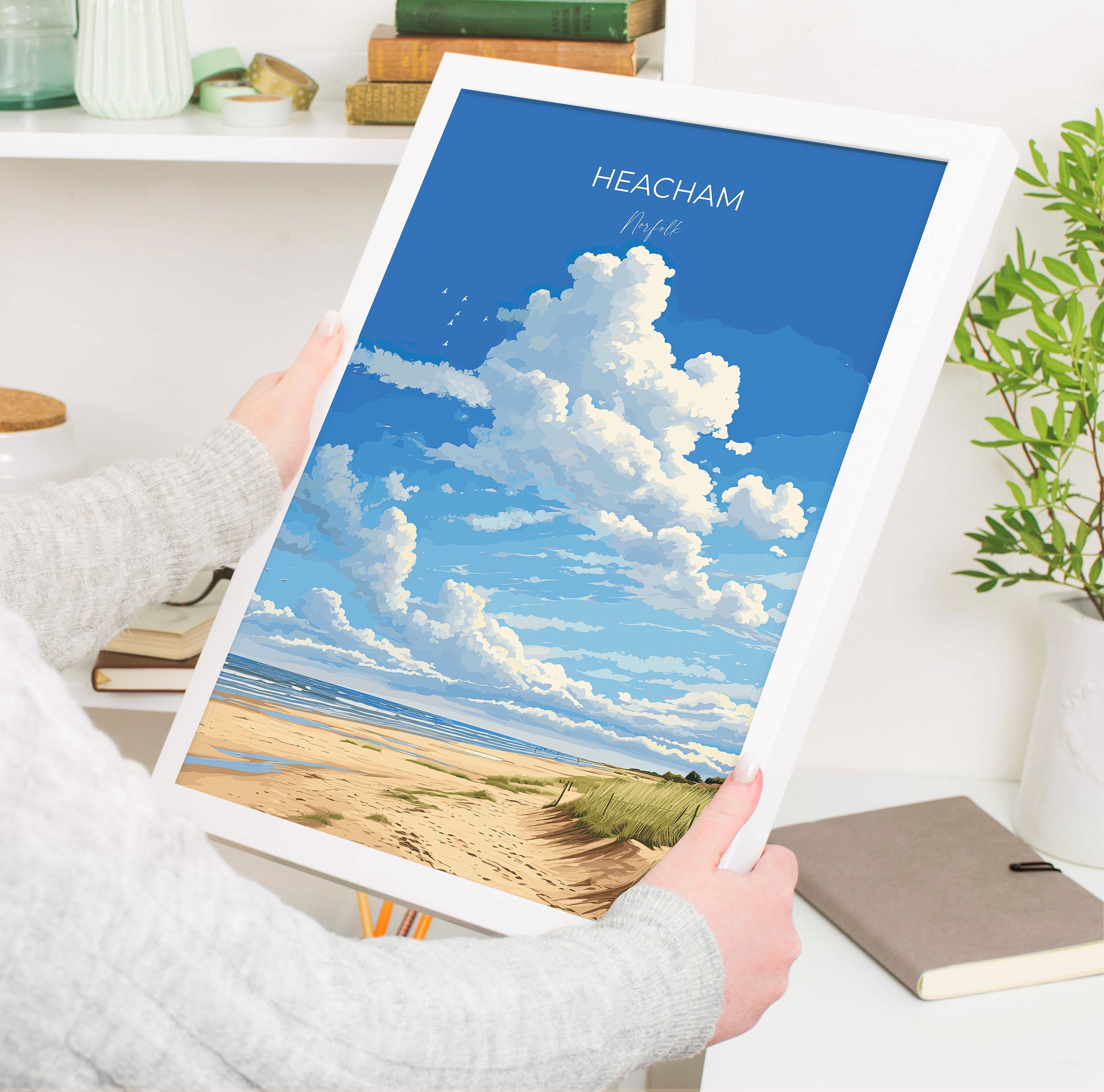 Heacham Beach Poster, Travel Print of Heacham, Norfolk Gift, England, Norfolk Art, Heacham Beach Gift, Wall Art Print NQ Media Designs