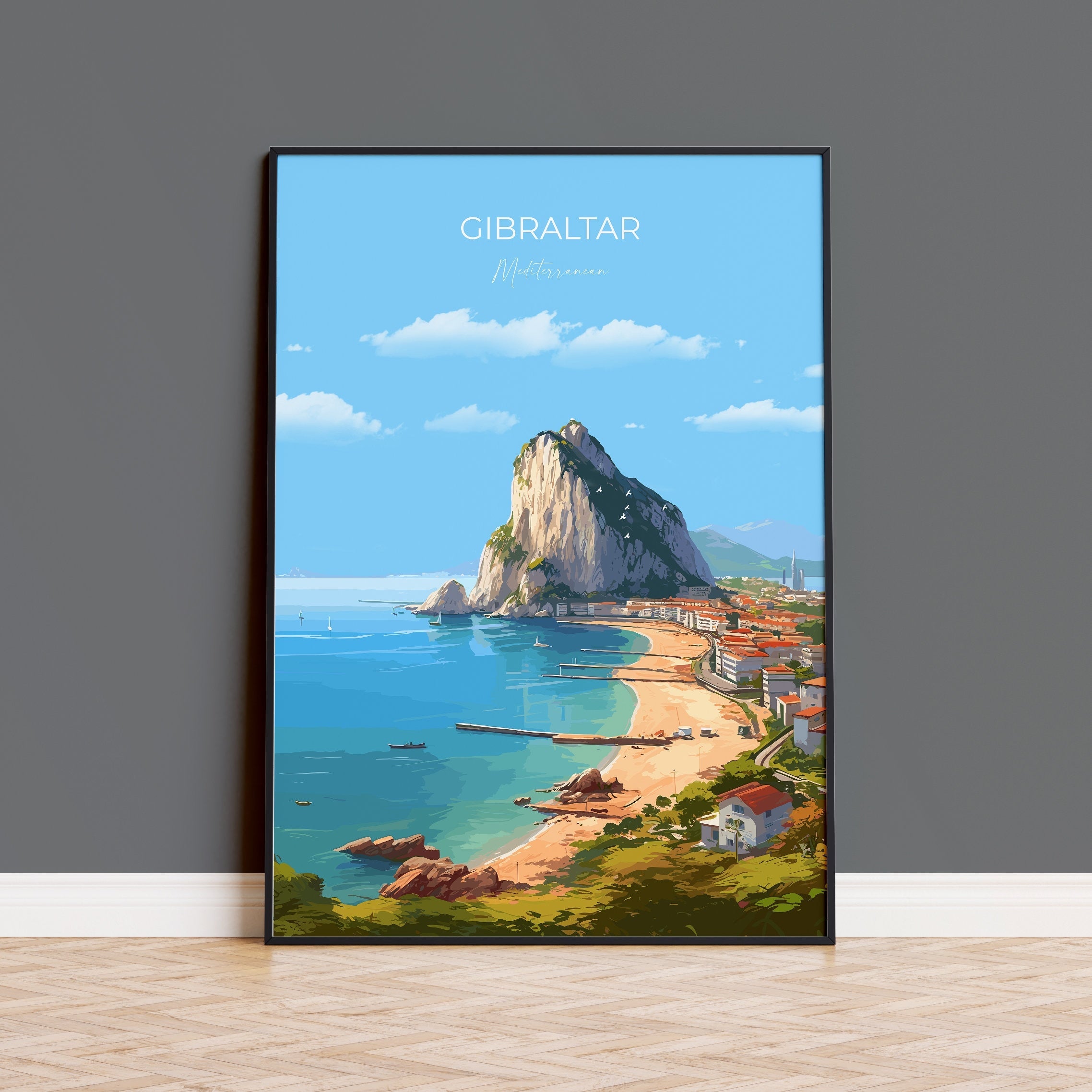 Gibraltar Travel Poster, Travel Print of Gibraltar, Mediterranean, Gibraltar Art, Gibraltar Gift, Wall Art Print NQ Media Designs