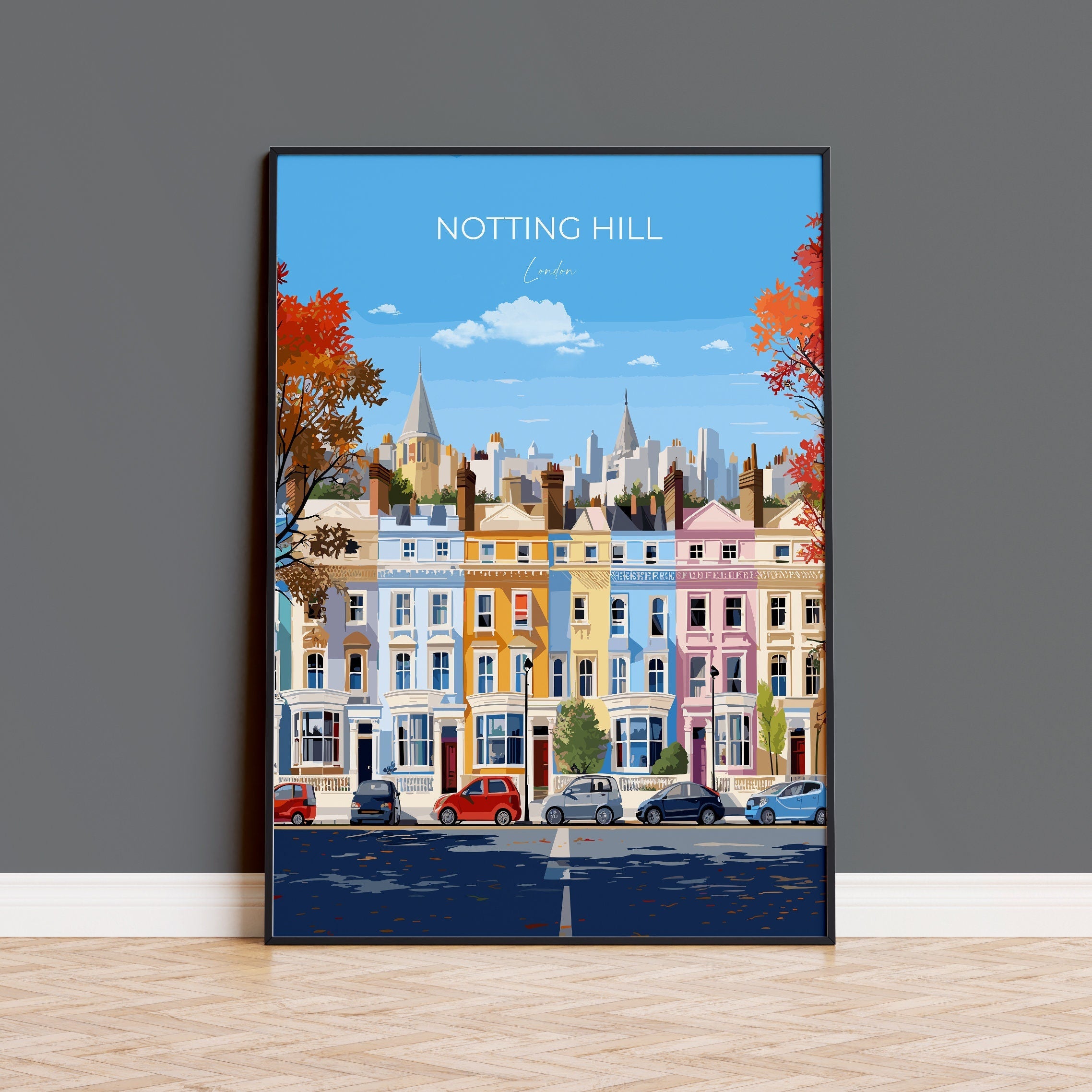 Notting Hill Travel Poster, Travel Print of Notting Hill, London Poster, Notting Hill Gift, Notting Hill Art, London Art UK Travel Gift NQ Media Designs