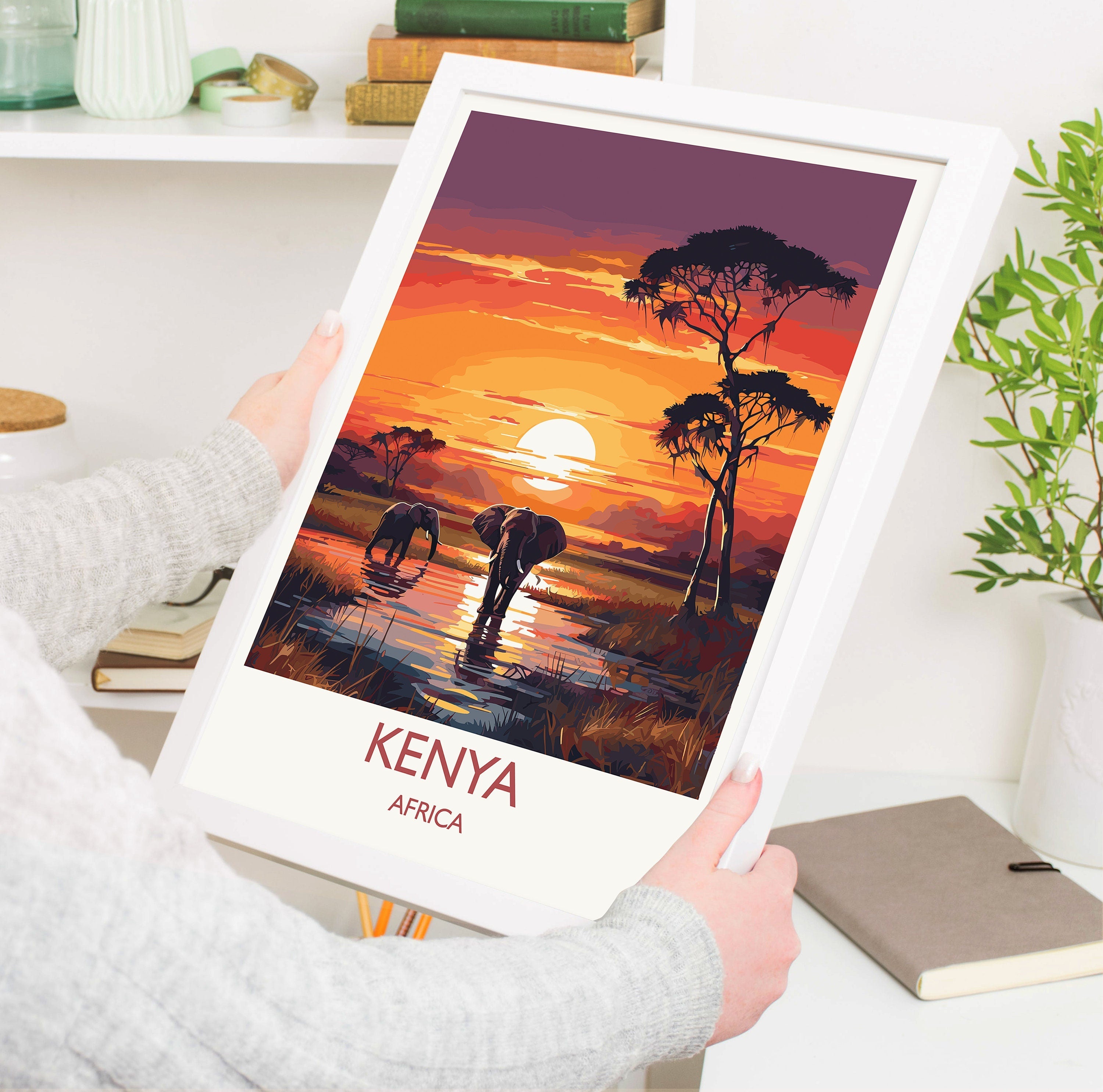 Kenya Travel Print, Travel Poster of Kenya, Kenya Gift, Kenya Sunset Africa, Africa Art Gift, Wall Art Print NQ Media Designs