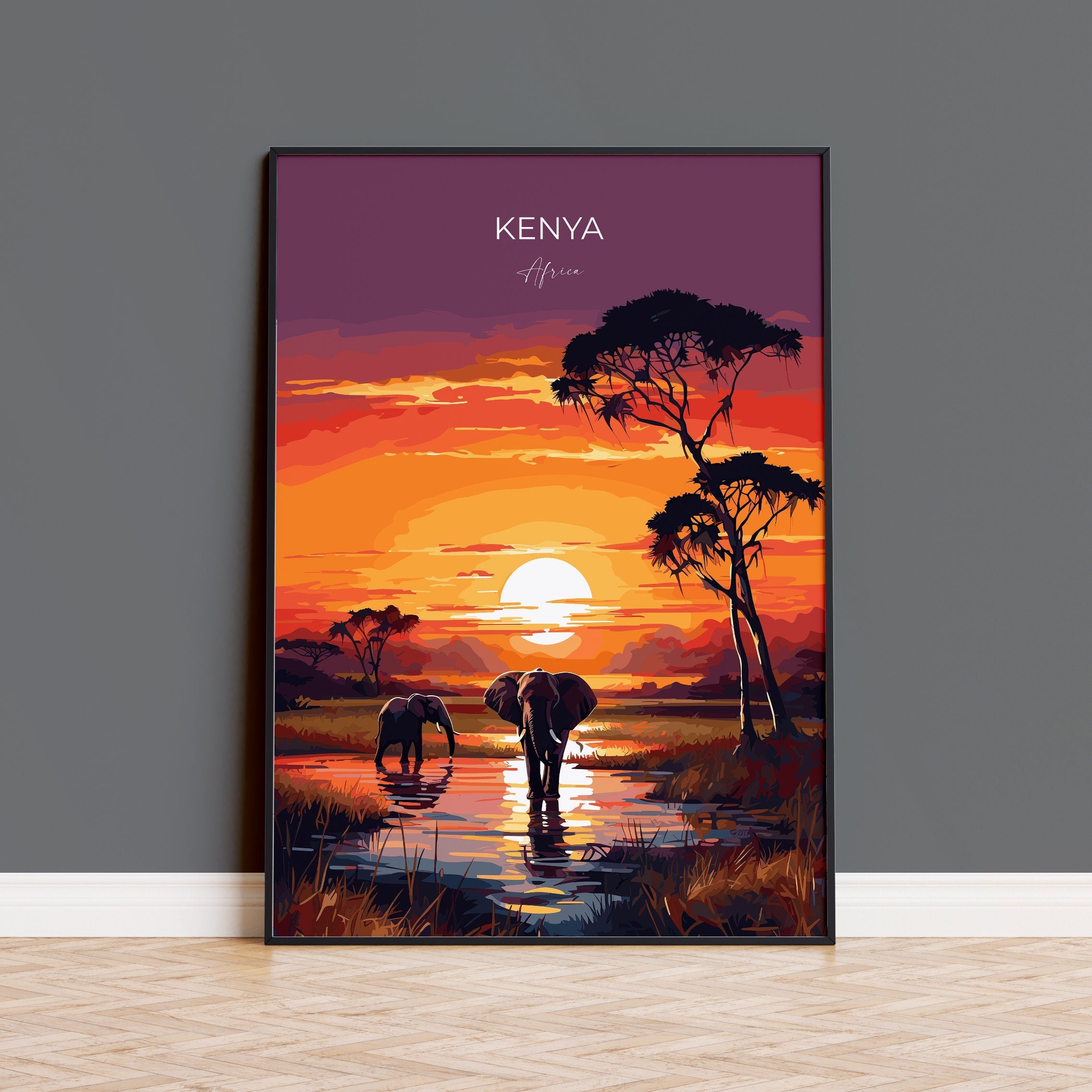 Kenya Travel Print, Travel Poster of Kenya, Kenya Gift, Kenya Sunset Africa, Africa Art Gift, Wall Art Print NQ Media Designs