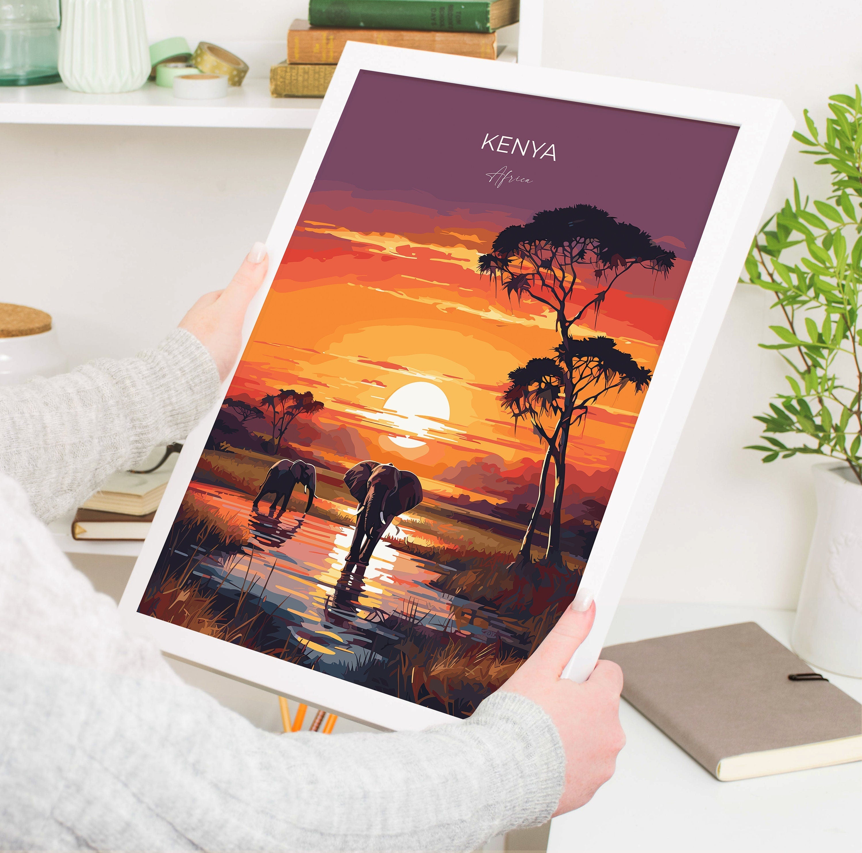 Kenya Travel Print, Travel Poster of Kenya, Kenya Gift, Kenya Sunset Africa, Africa Art Gift, Wall Art Print NQ Media Designs