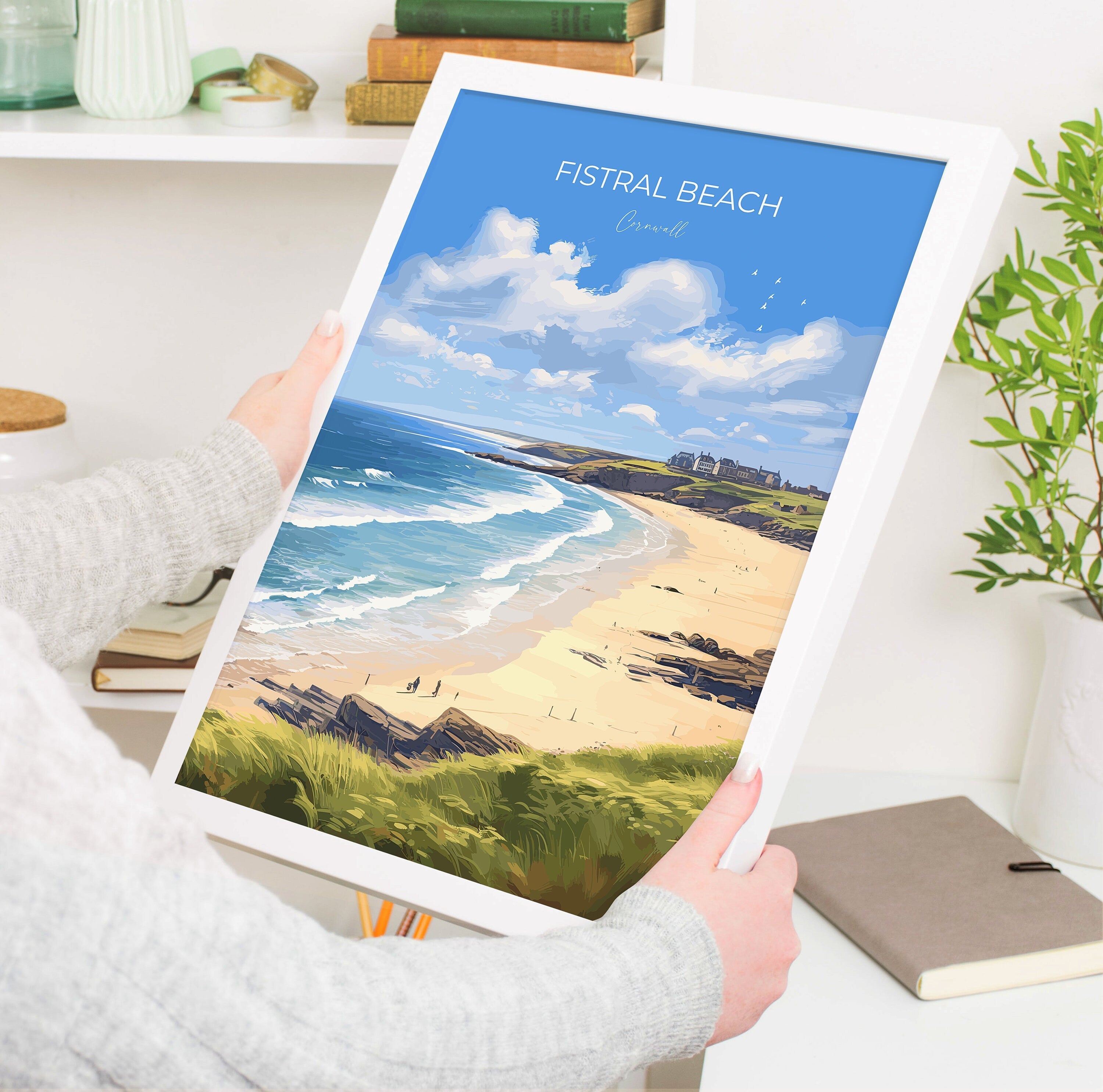 Fistral Beach Print, Travel Poster of Cornwall, England, Cornwall Art, Fistral Beach Gift, Wall Art Print NQ Media Designs
