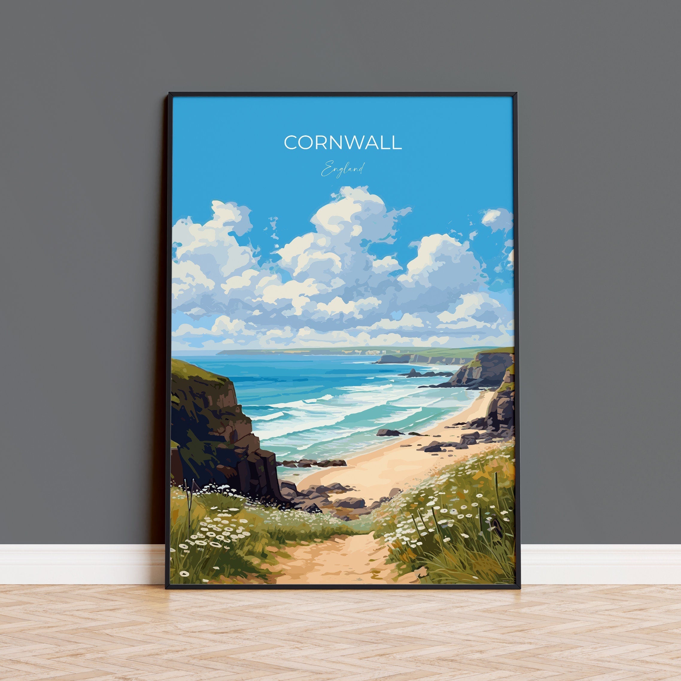 Cornwall Travel Print, Travel Poster of Cornwall, England, Cornwall Art, Cornwall Gift, Wall Art Print NQ Media Designs