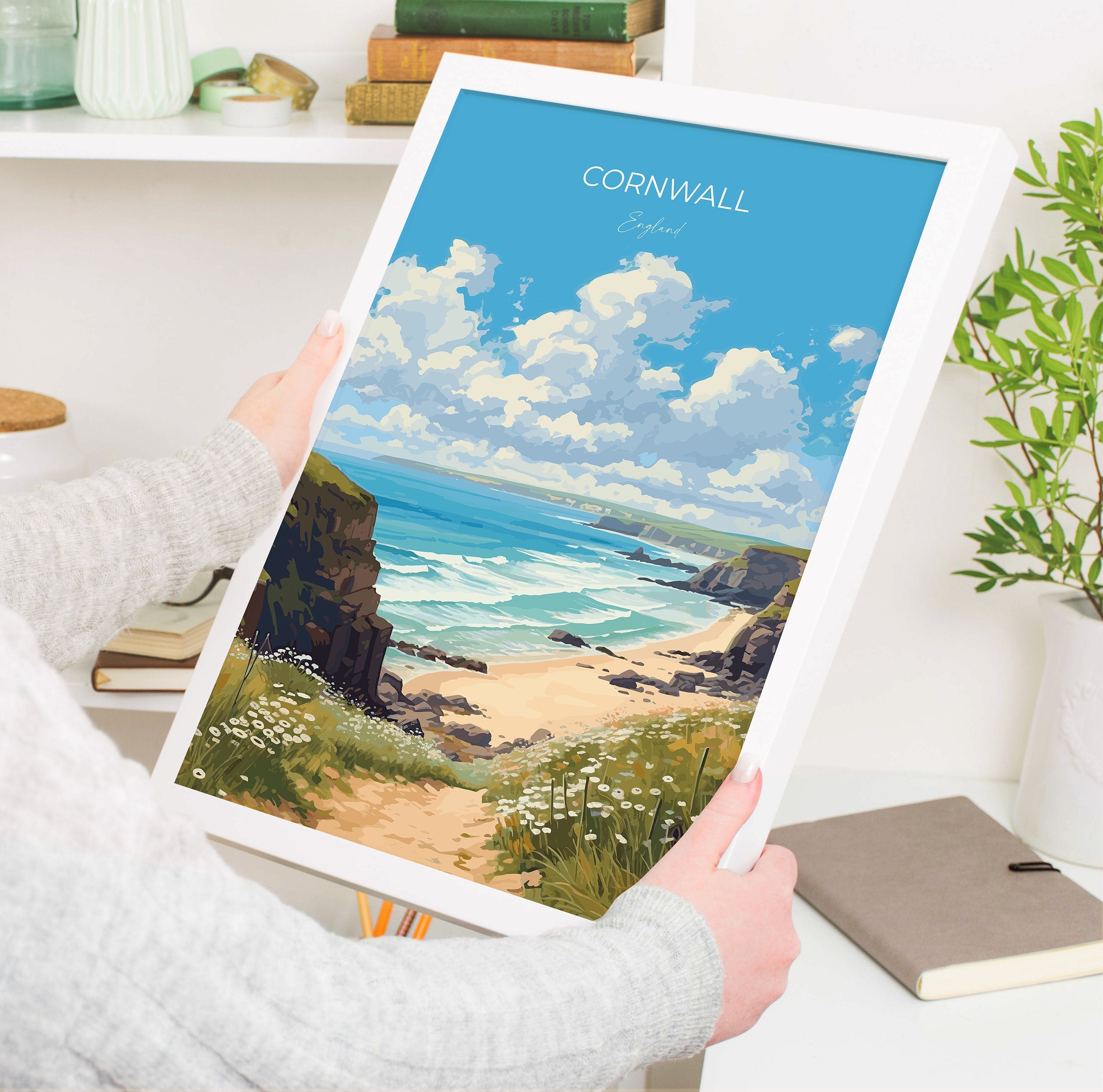 Cornwall Travel Print, Travel Poster of Cornwall, England, Cornwall Art, Cornwall Gift, Wall Art Print NQ Media Designs