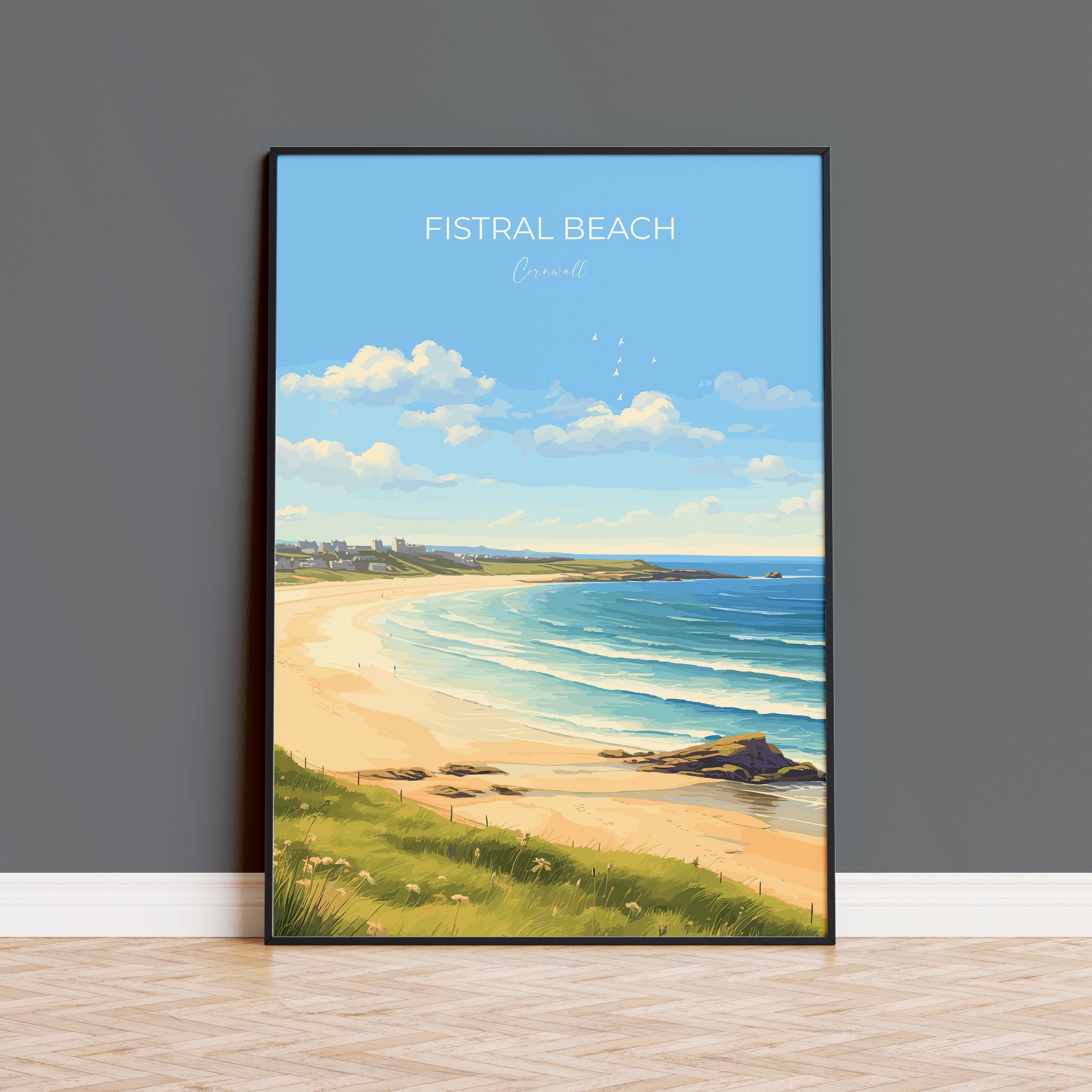 Fistral Beach Poster, Travel Print of Cornwall, England, Cornwall Art, Fistral Beach Gift, Wall Art Print NQ Media Designs