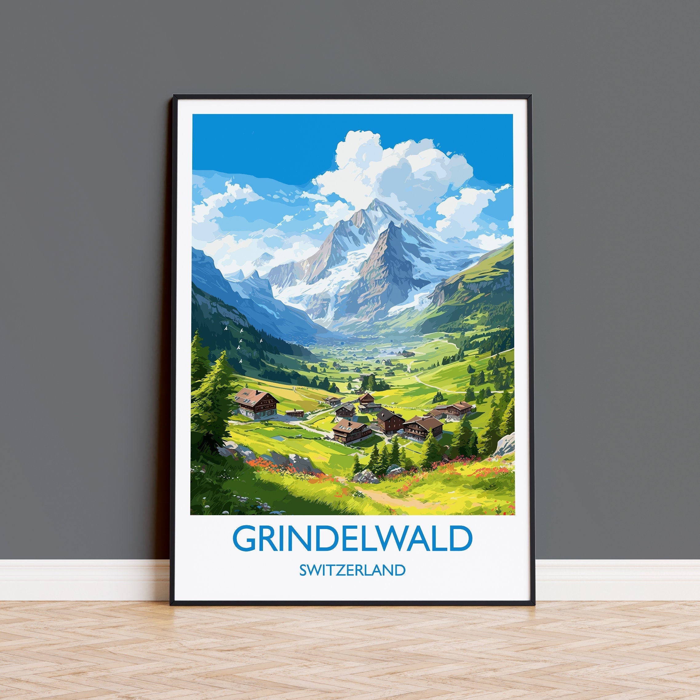 Grindelwald Travel Print, Travel Poster of Grindelwald, Grindelwald Gift, Switzerland Art Gift,Wall Art Print NQ Media Designs