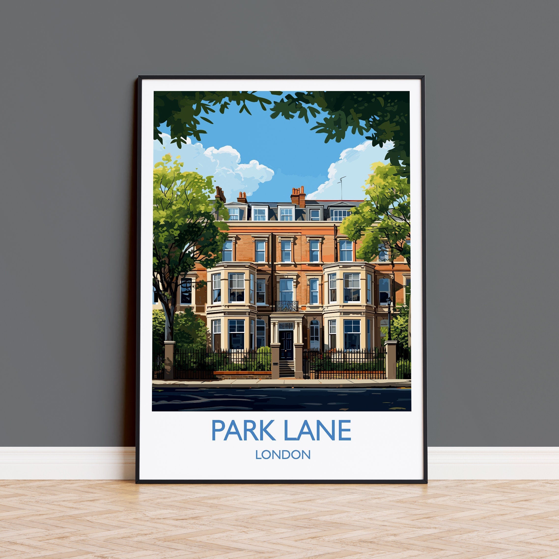 Park Lane Travel Poster, Travel Print of Park Lane, London Poster, Park Lane Gift, Park Lane Art, London Art UK Travel Gift NQ Media Designs