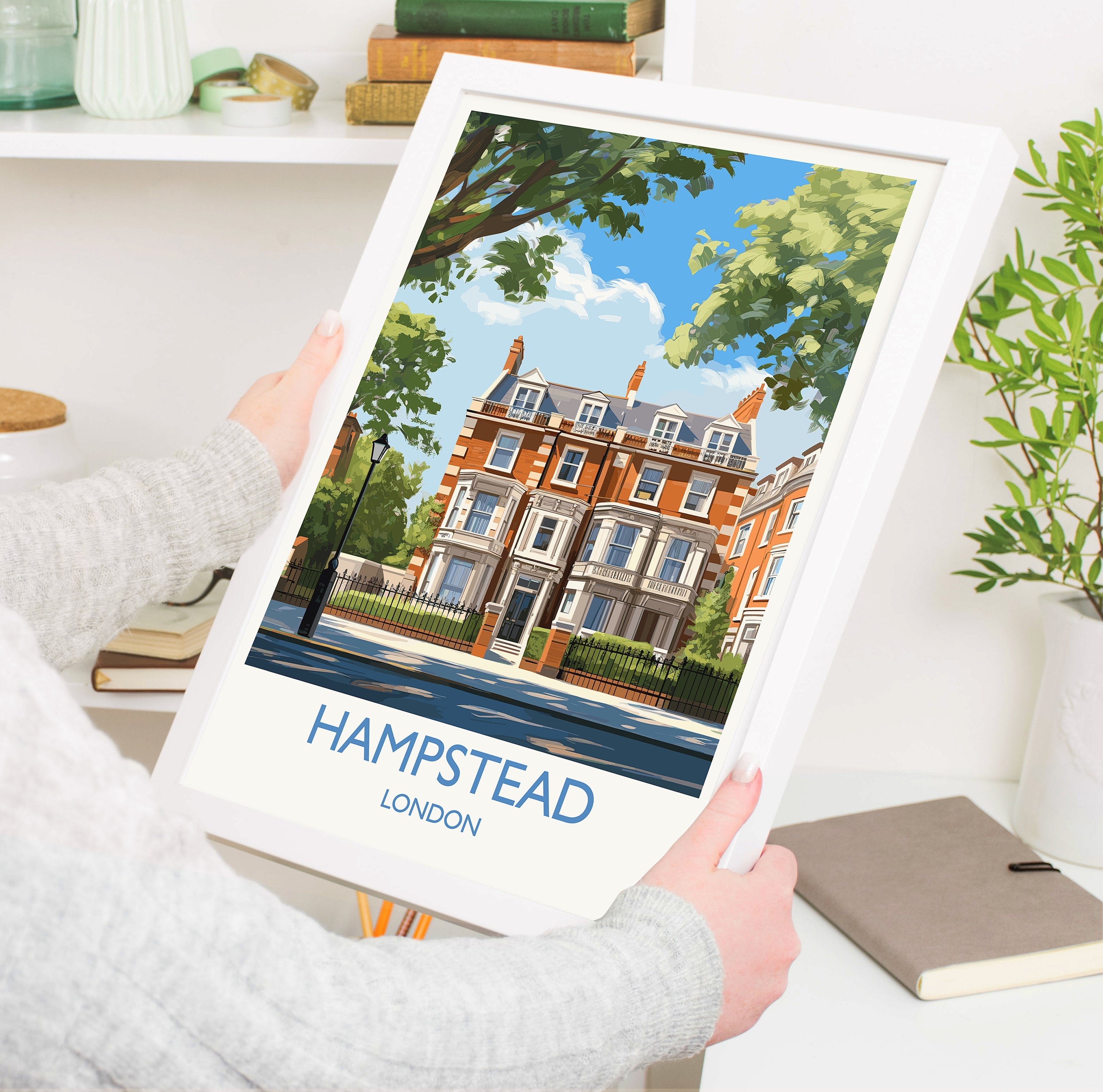 Hampstead Travel Poster, Travel Print of Hampstead, London Poster, Hampstead Gift, Hampstead Art, London Art UK Travel Gift NQ Media Designs