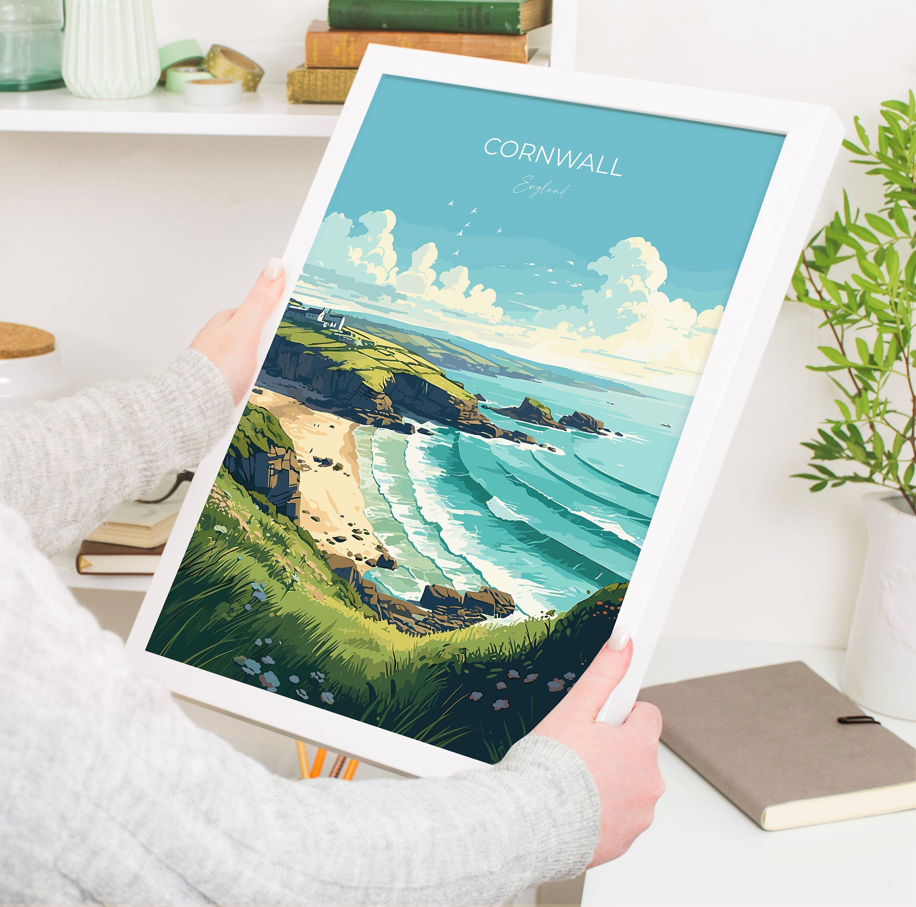 Cornwall Travel Print, Travel Poster of Cornwall, England, Cornwall Art, Cornwall Gift, Wall Art Print NQ Media Designs