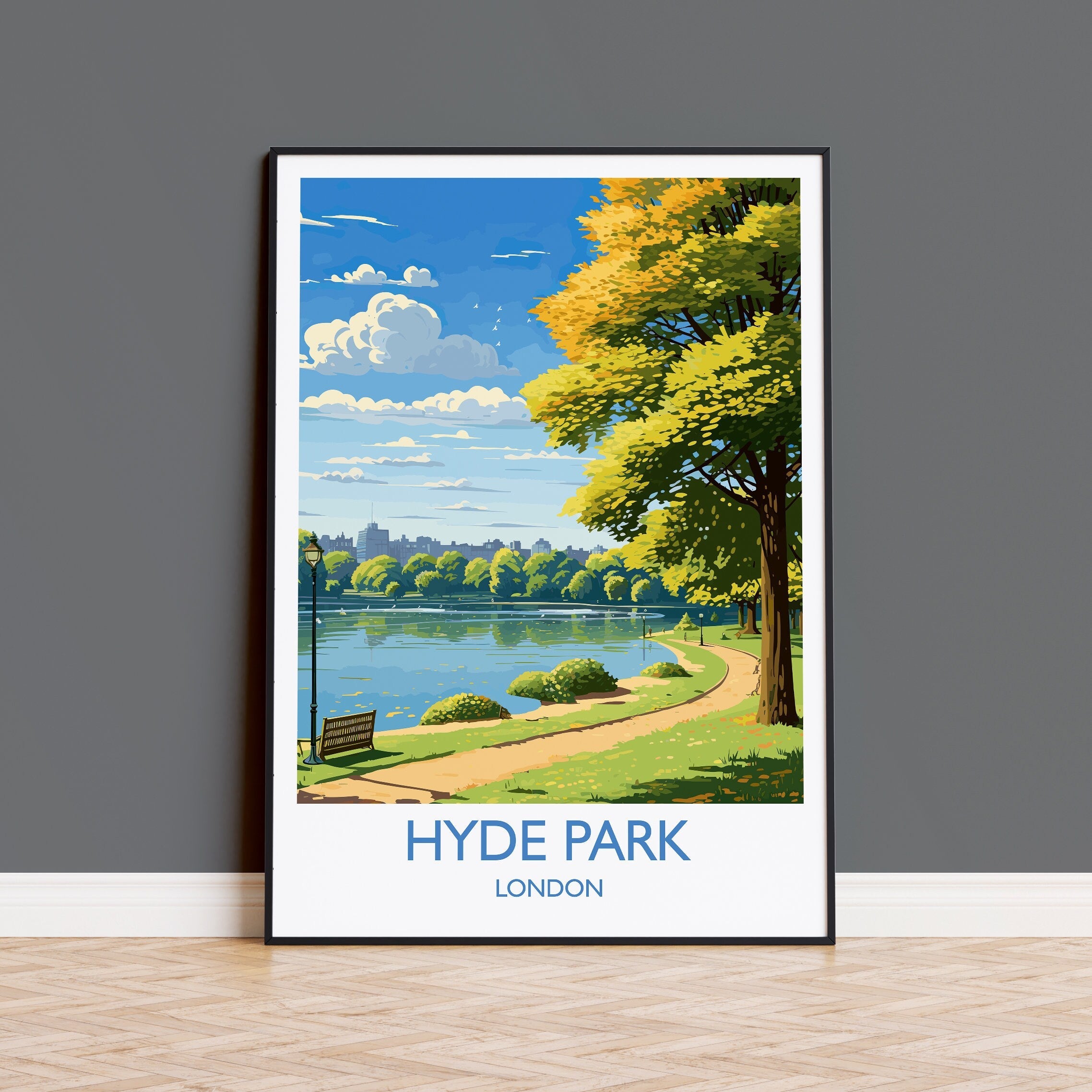 Hyde Park Travel Print, Travel Poster of Hyde Park, London Poster, Hyde Park Gift, Hyde Park Art, London Art UK Travel Gift NQ Media Designs