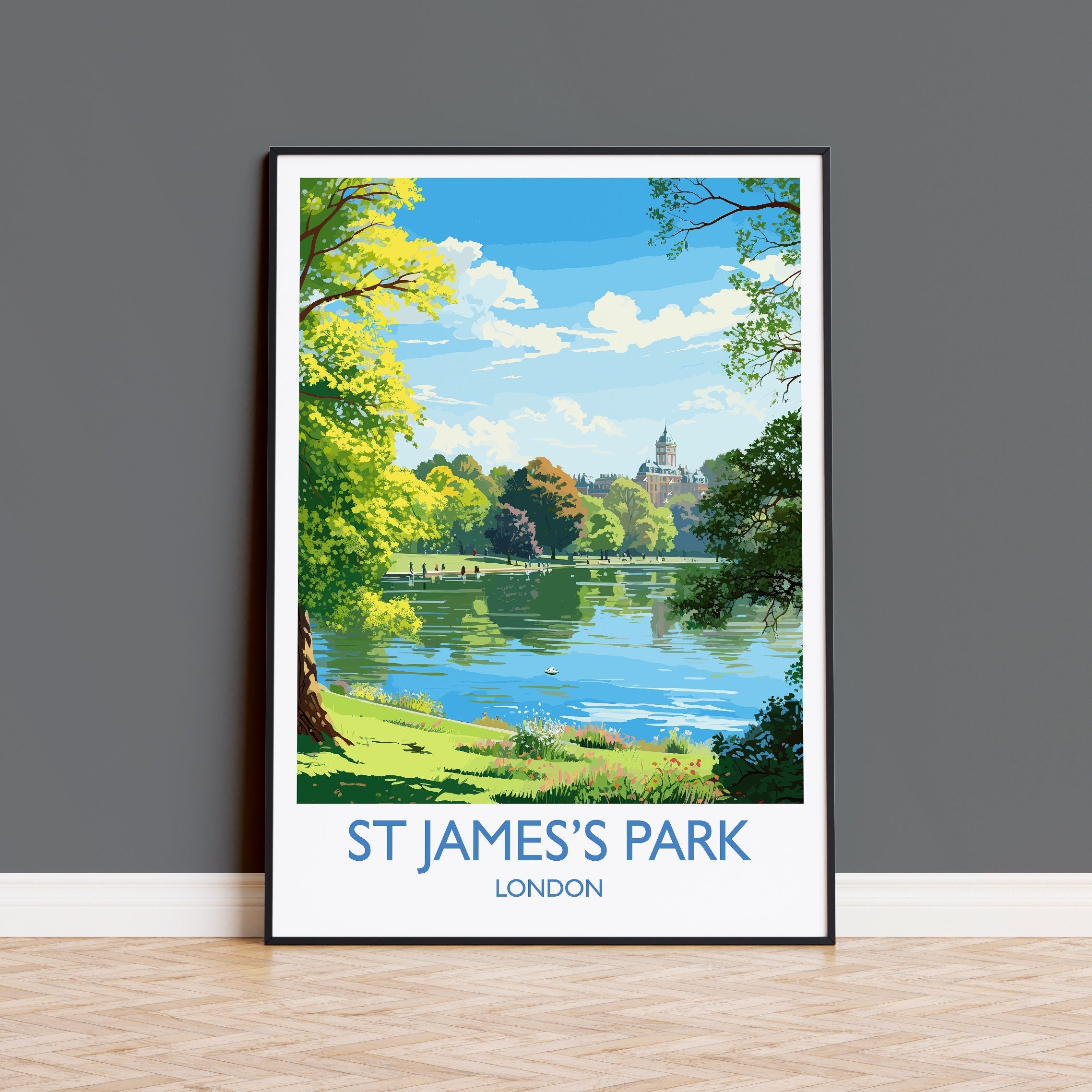 St James's Park Travel Print, Travel Poster of St James's Park, London Poster, St James's Park Gift, St James's Park Art, London Art NQ Media Designs
