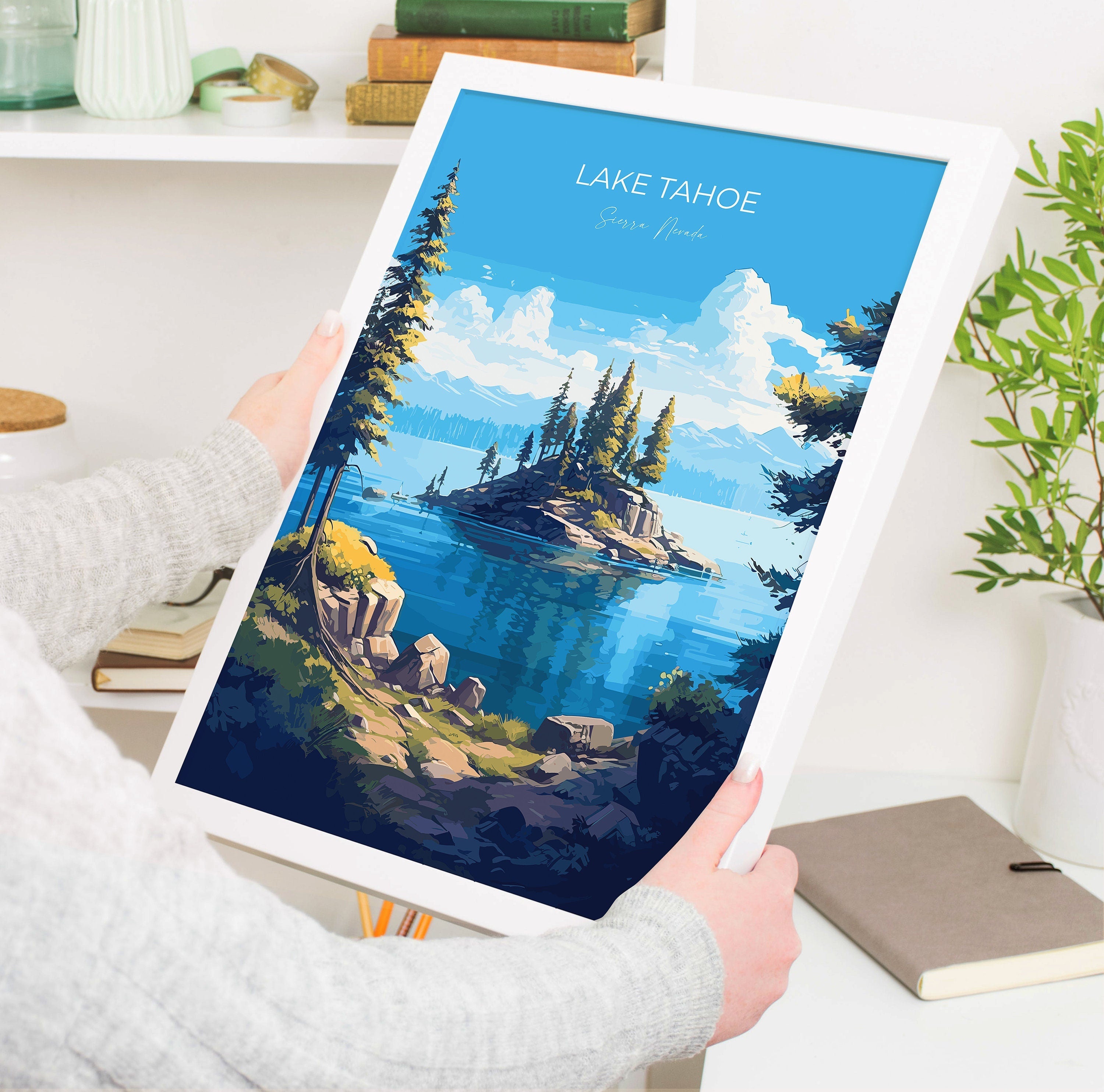 Lake Tahoe Print, Travel Poster of Lake Tahoe, Sierra Nevada Art, Lake Tahoe Gift, USA, Travel Gift NQ Media Designs