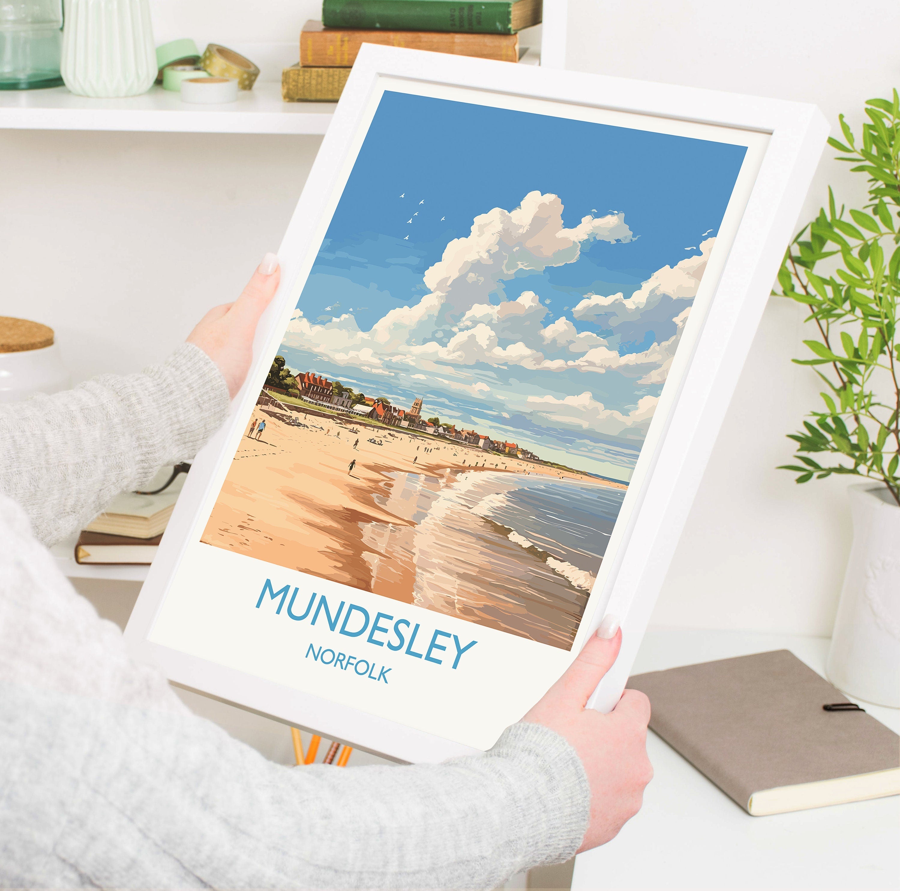 Mundesley Beach Travel Print, Travel Poster of Mundesley, Norfolk Gift, England, Norfolk Art, Mundesley Beach Gift, Wall Art Print NQ Media Designs