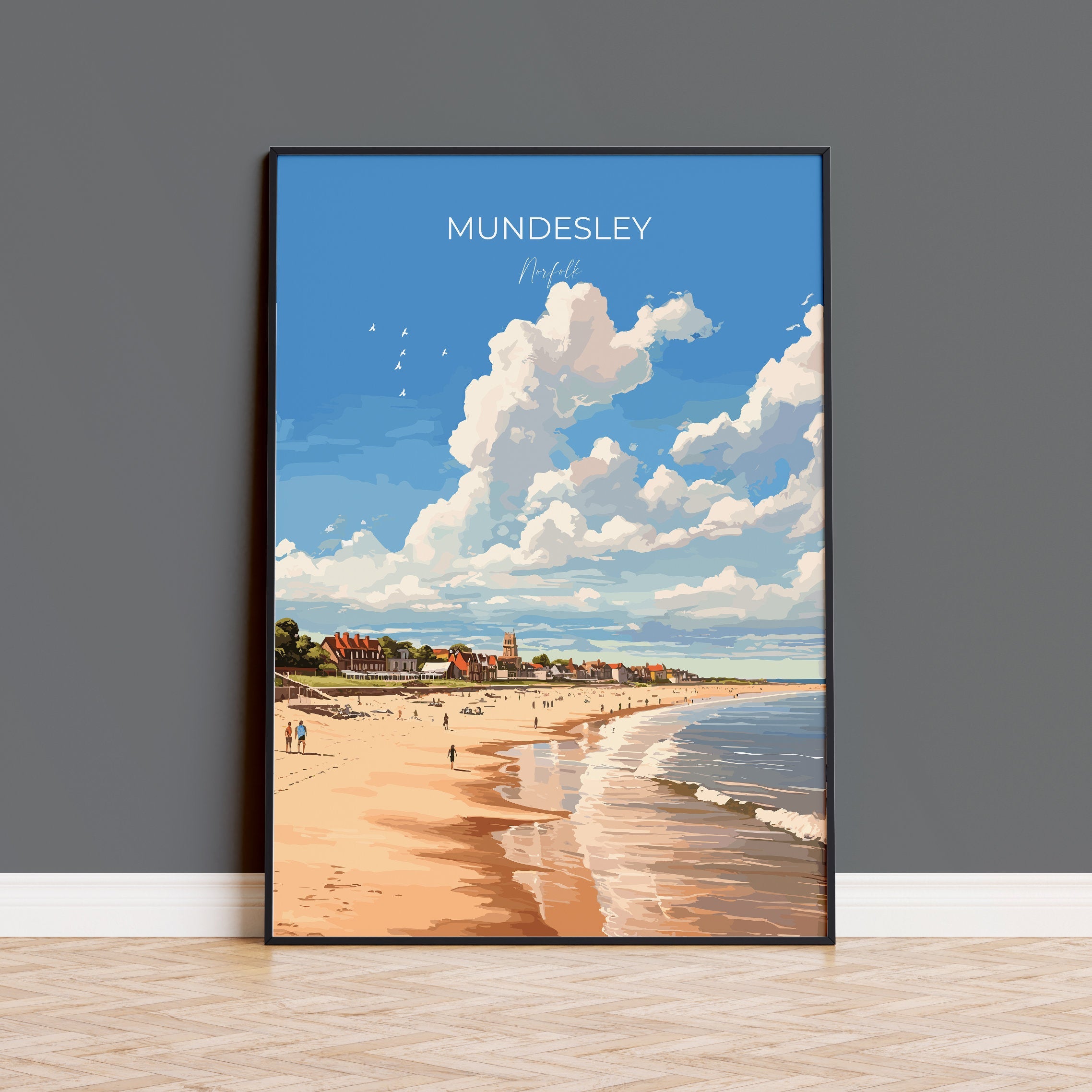 Mundesley Beach Poster, Travel Print of Mundesley, Norfolk Gift, England, Norfolk Art, Mundesley Beach Gift, Wall Art Print NQ Media Designs