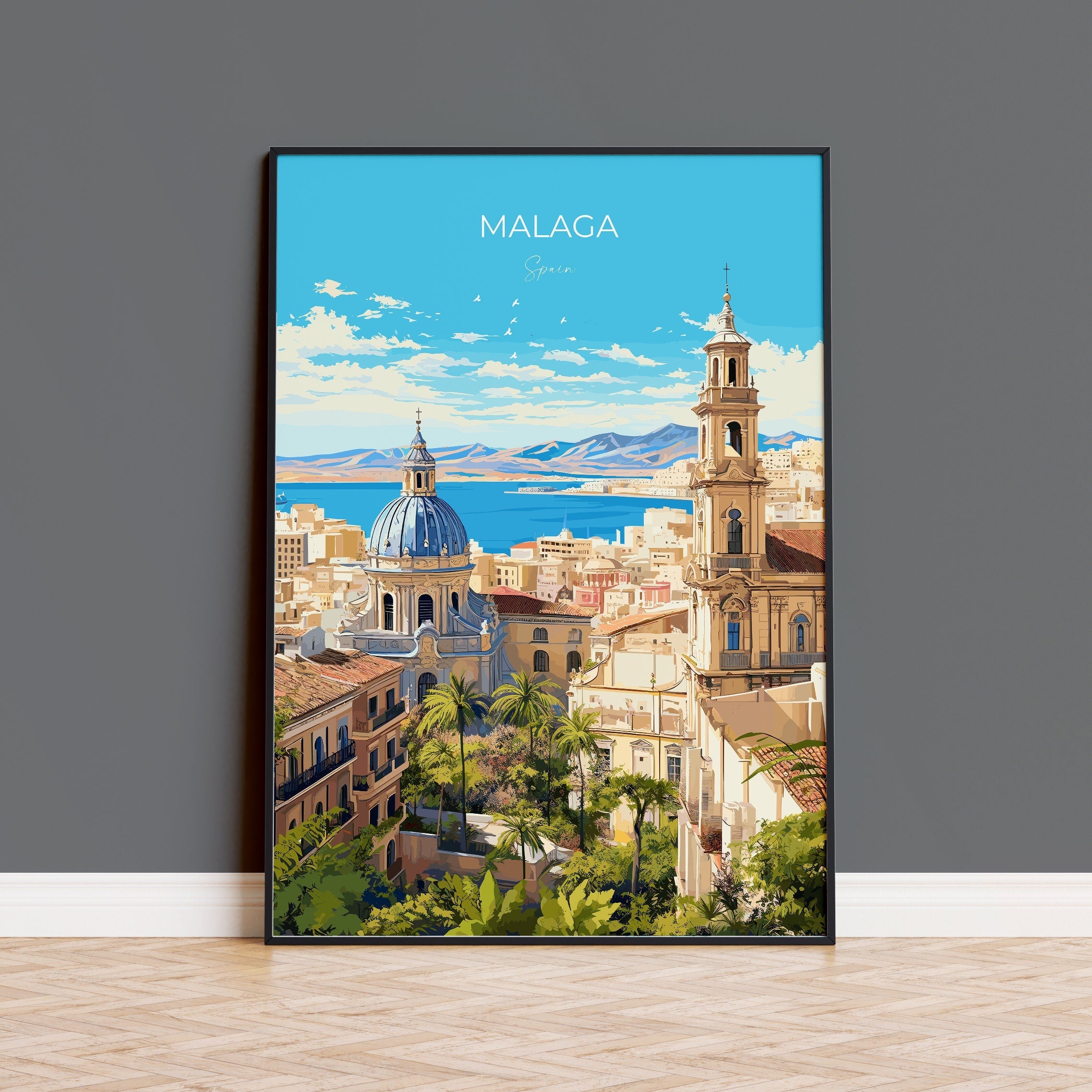 Malaga Travel Print, Travel Poster of Malaga, Spain, Malaga Gift, Spain Gift Art, Wall Art Print NQ Media Designs
